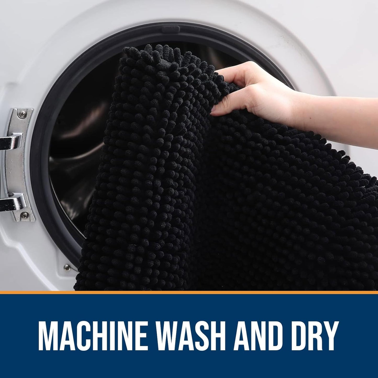 OLANLY Dog Door Mat for Muddy Paws 70x46, Absorbs Moisture and Dirt, Absorbent Non-Slip Washable Doormat, Quick Dry Chenille Mud Mat for Dogs, Entry Indoor Entryway Carpet for Inside Floor, Black