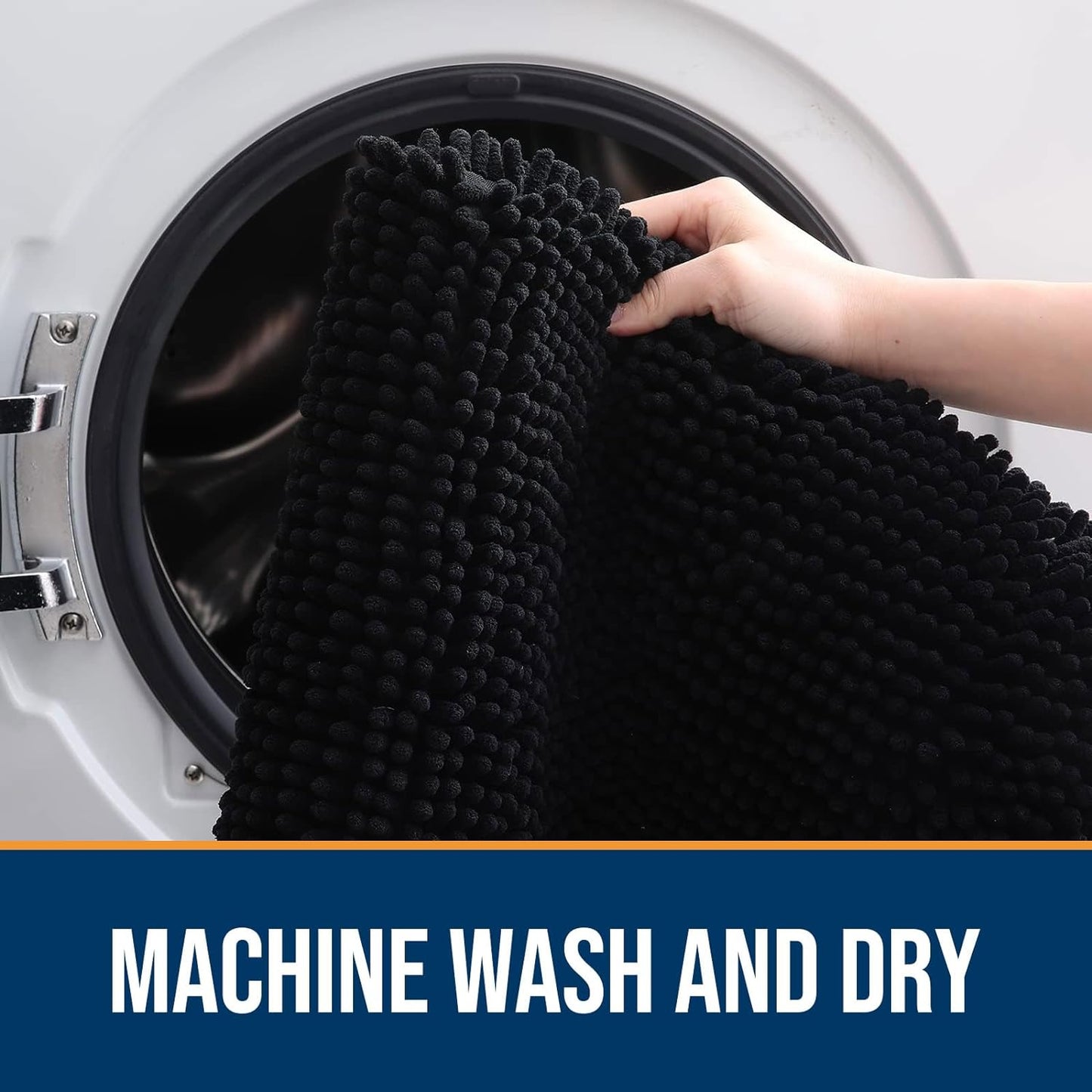 OLANLY Dog Door Mat for Muddy Paws 47x20, Absorbs Moisture and Dirt, Absorbent Non-Slip Washable Doormat, Quick Dry Chenille Mud Mat for Dogs, Entry Indoor Entryway Carpet for Inside Floor, Black