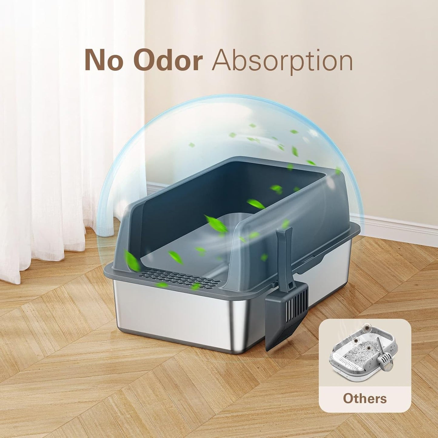 Zarler Stainless Steel Litter Box with Lid, Extra Large Cat Litter Boxes, XL Large Metal Litter Box for Big Cats with High Sided, Grey (Non-Sticky, Easy to Clean, Anti-Urine Leakage)