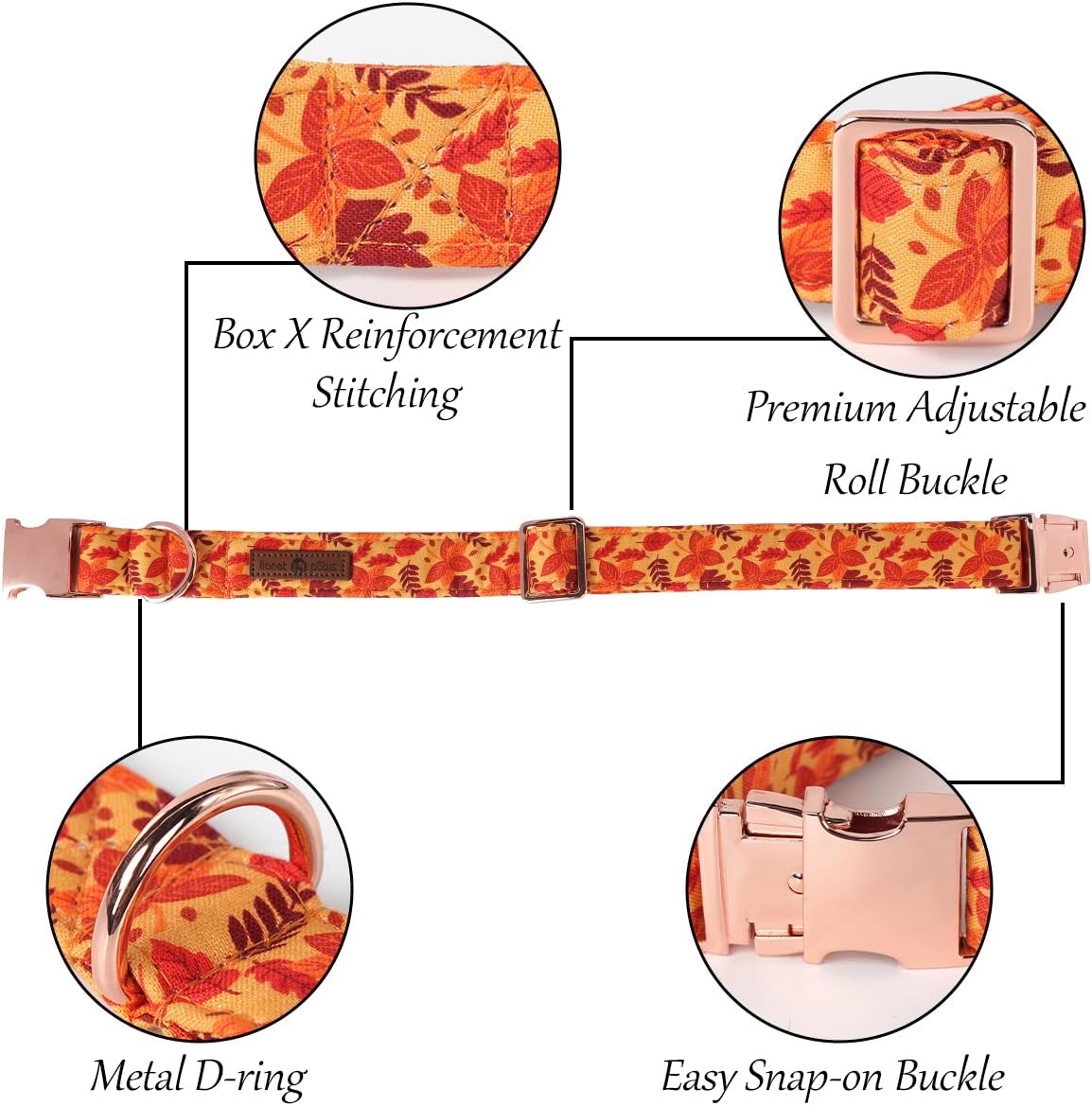 Lionet Paws Dog Collar with Bowtie - Cute Cotton Adjustable Fall Bowtie Dog Collar with Metal Buckle for Small Medium Large Dog Girl Boy Gift, XS, Neck 8-12in