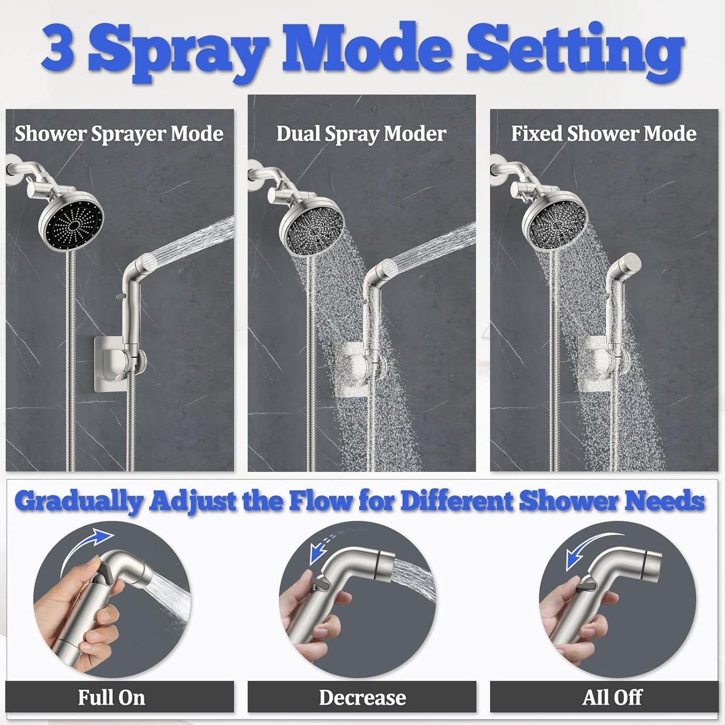 Dog Shower Attachment Metal, YDmeet Pet Shower Attachment for Fast and Clean Pet Bathing and Dog Washing, Brass Shower diverter, Adjustable Pet Shower Sprayer, 8 ft Hose and Shower Holder, Brushed