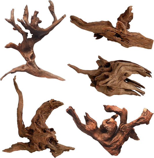 5 Pcs Driftwood Branches Aquarium Wood Decoration Natural Fish Tank Habitat Decor Wood for Lizard Assorted Size-Small