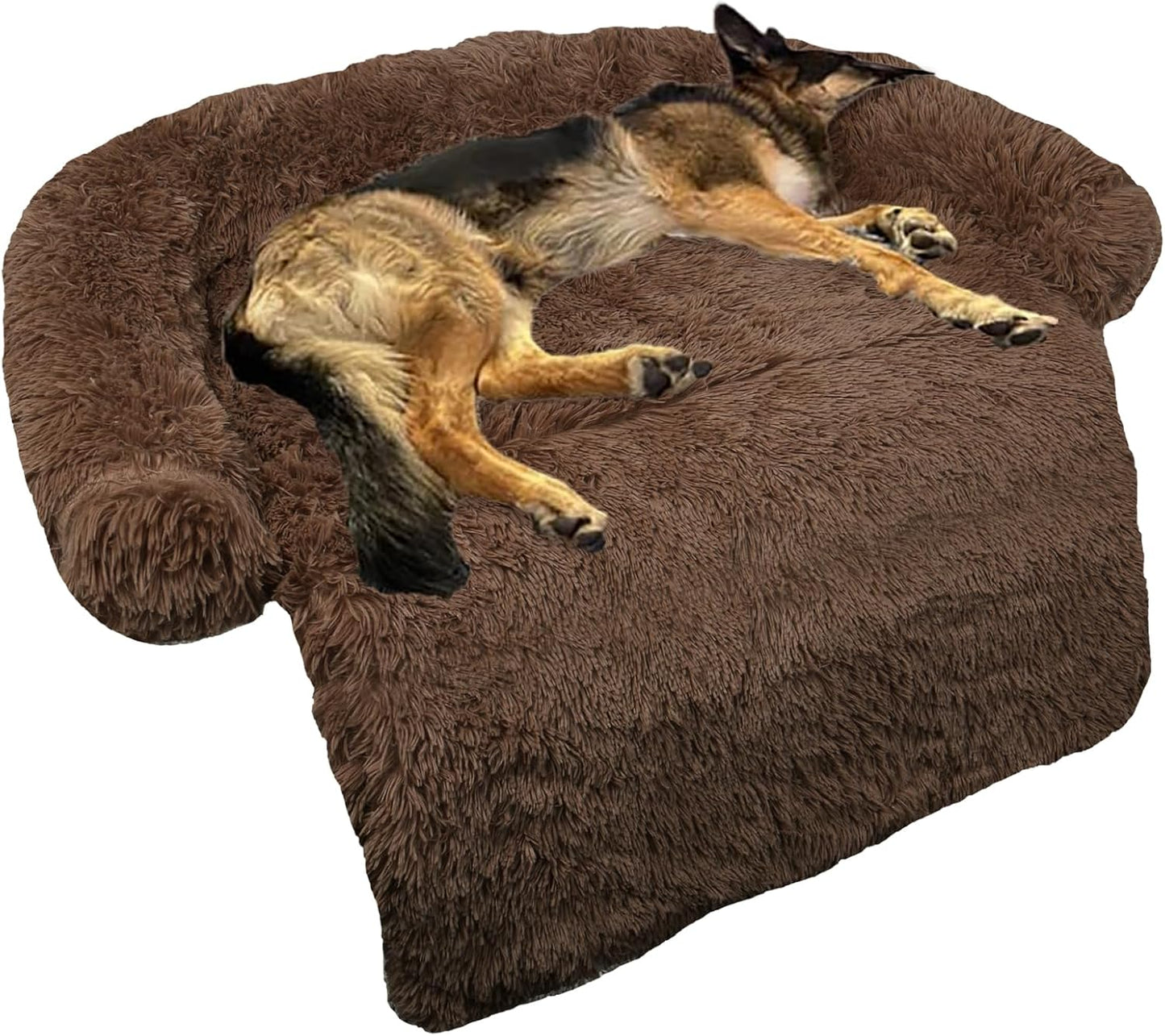 GGIB Calming Dog Bed Fluffy Plush Dog Mat for Furniture Protector with Removable Washable Cover for Large Medium Small Dogs and Cats (Large, Coffee)