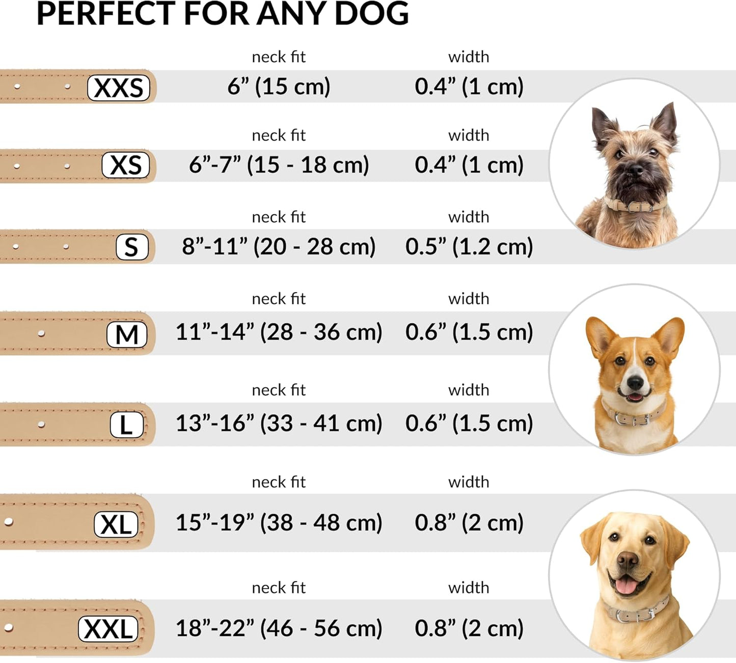 CollarDirect Rolled Leather Dog Collar, Soft Padded Round Puppy Collar, Handmade Genuine Leather Collar Dog Small Large Cat Collars 13 Colors (13-16 Inch, Beige Textured)