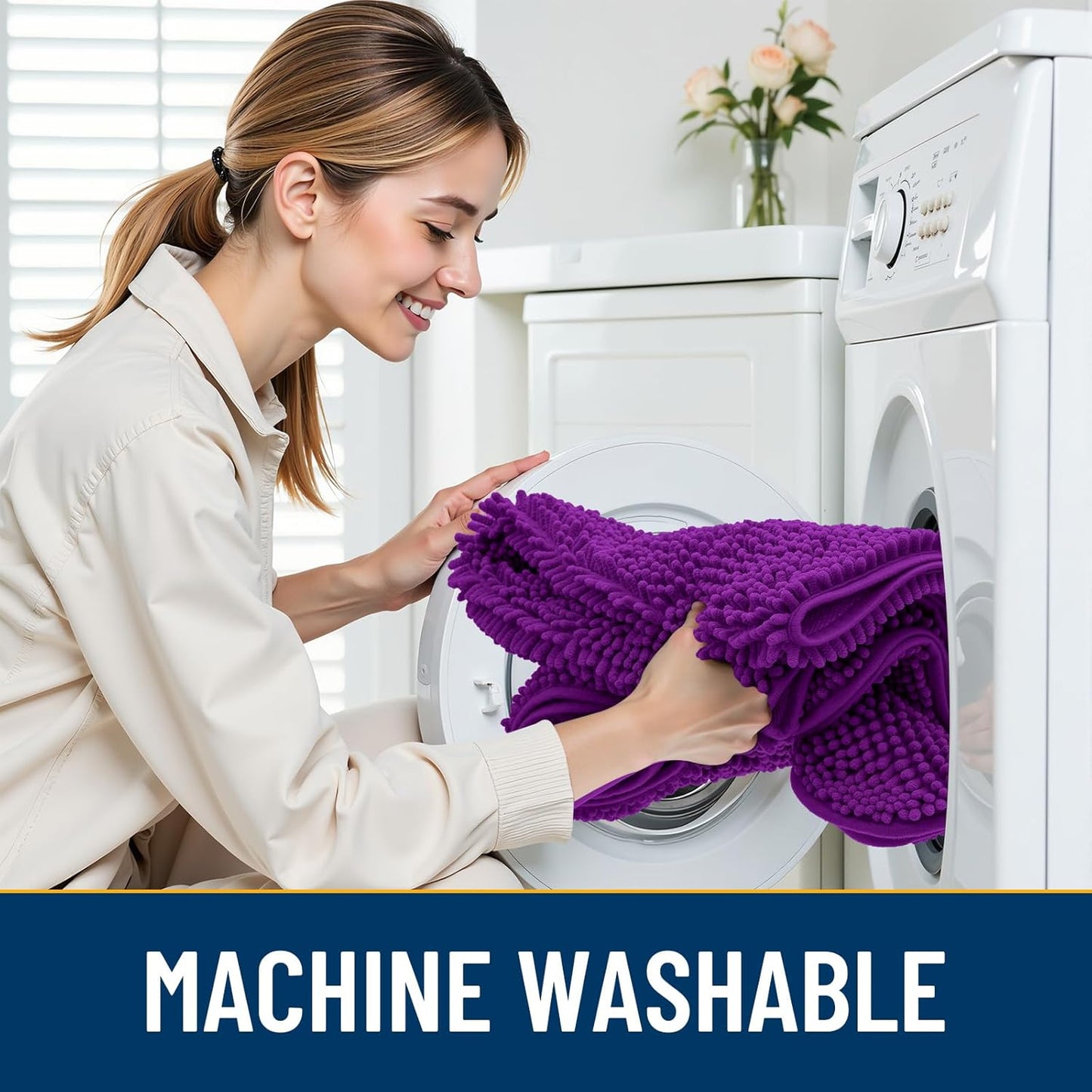 Smiry Dog Door Mat for Muddy Paws 24x16, Absorbs Moisture and Dirt Doormat, Non-Slip Washable Quick Dry Chenille Front Door Mat Indoor Entrance, Entryway Carpet for Inside Floor, Purple