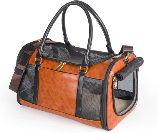 Dog Soft-Sided Carriers Pet Carrier for Small Dogs Cats, Fashion PU Leather Small Dog Carrier Pet Purse, Airline Approved Travel Pet Carrier for Puppy Kitten Small Animals
