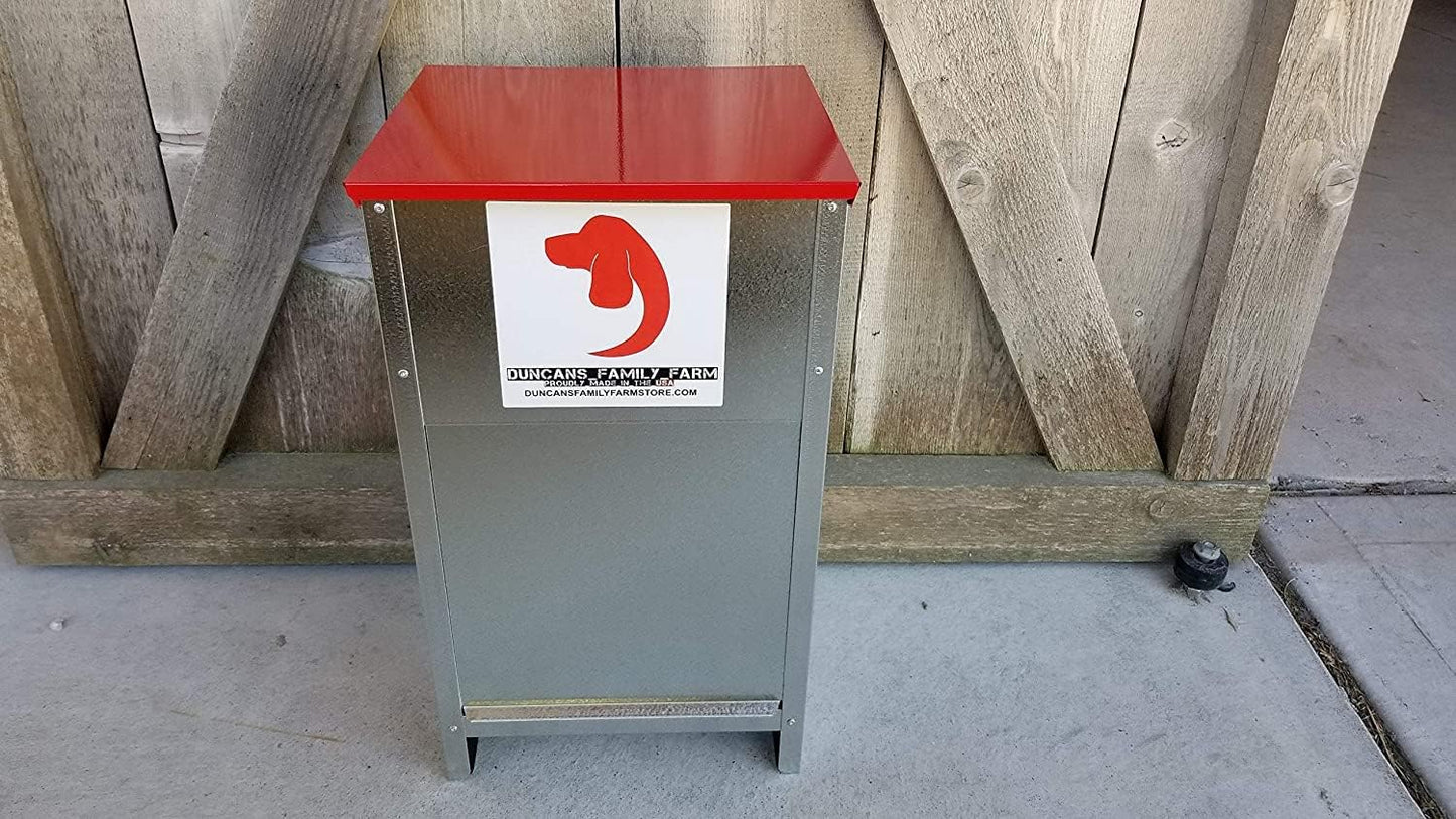 Duncan's Dog Feeder - Galvanized Metal Pet Food Station for Outdoor or Indoor Use - Automatic Gravity Self Feeding Dispenser for Small, Medium, and Large Breeds - Holds 25 Pounds of Dry Kibble