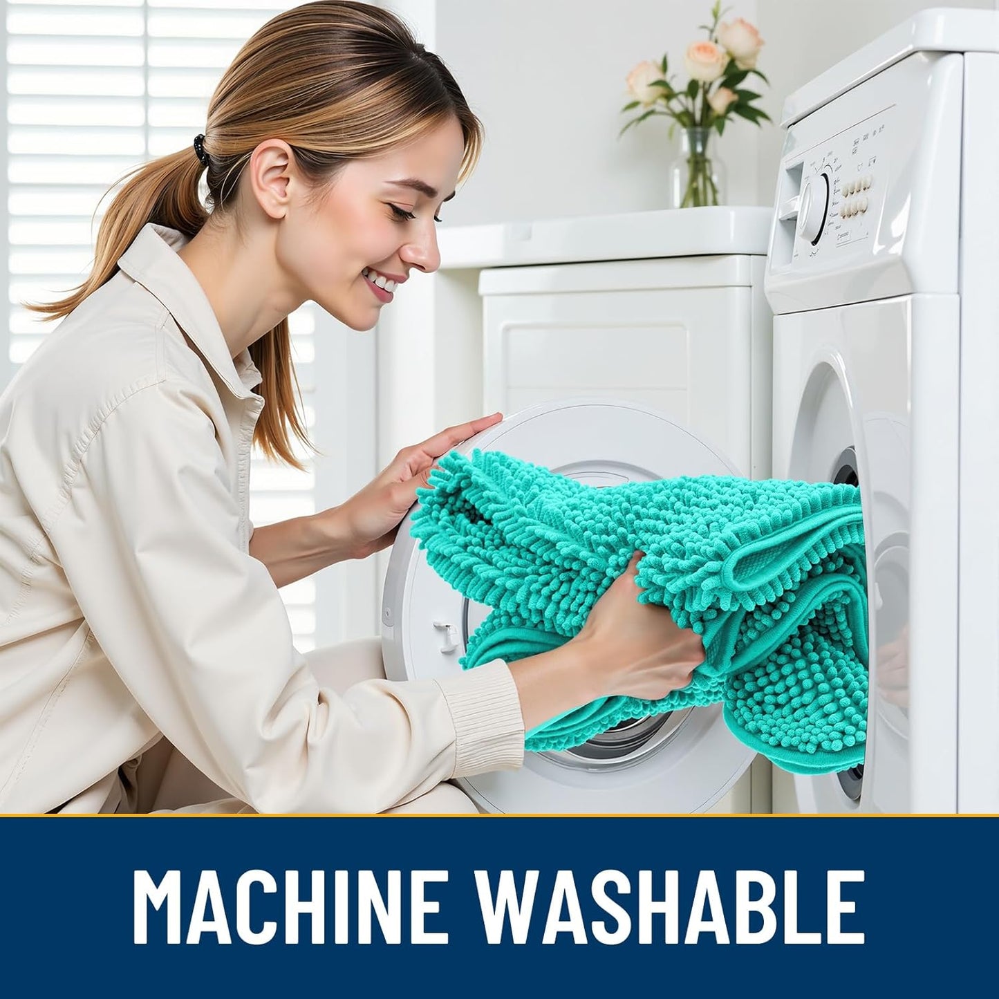 Smiry Dog Door Mat for Muddy Paws 30x20, Absorbs Moisture and Dirt Doormat, Non-Slip Washable Quick Dry Chenille Front Door Mat Indoor Entrance, Entryway Carpet for Inside Floor, Teal