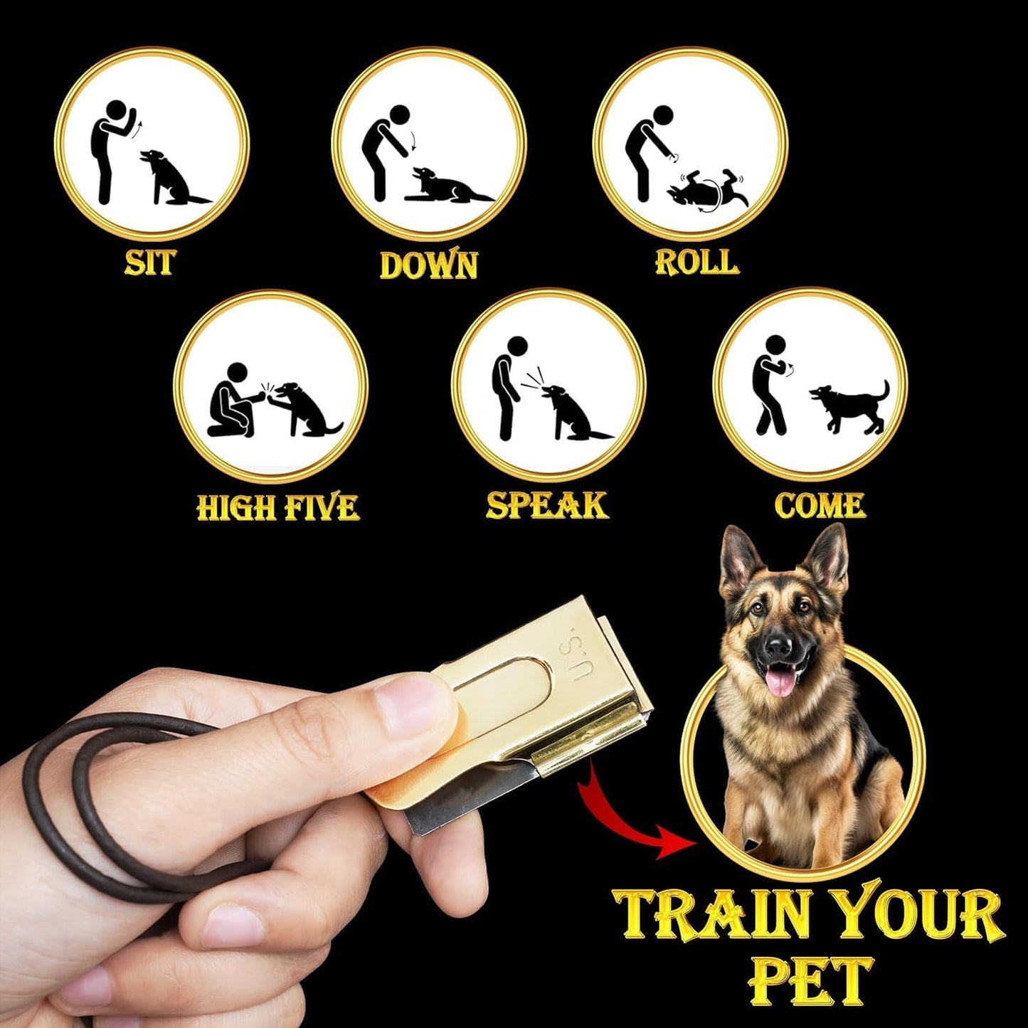 Mythrojan Brass and Steel Pet Training Clicker Puppy Dog Training Cricket Clicker U.S. Engraved WII Military Gear Metal Clicker in Set of 5 Pcs