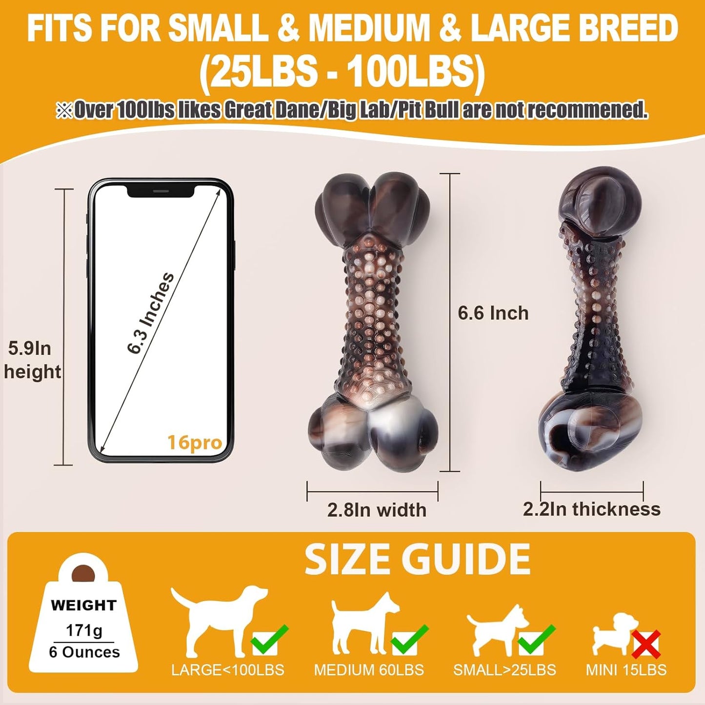 Dog Chew Toys for Aggressive Chewers, 2Pack Large Indestructible Dogs Bone Toy for Small Medium Breeds, Durable Tough Nylon Dog Chew Toys To Keep Them Busy, Puppy Teething Toy Bone, Beef&Bacon Flavor