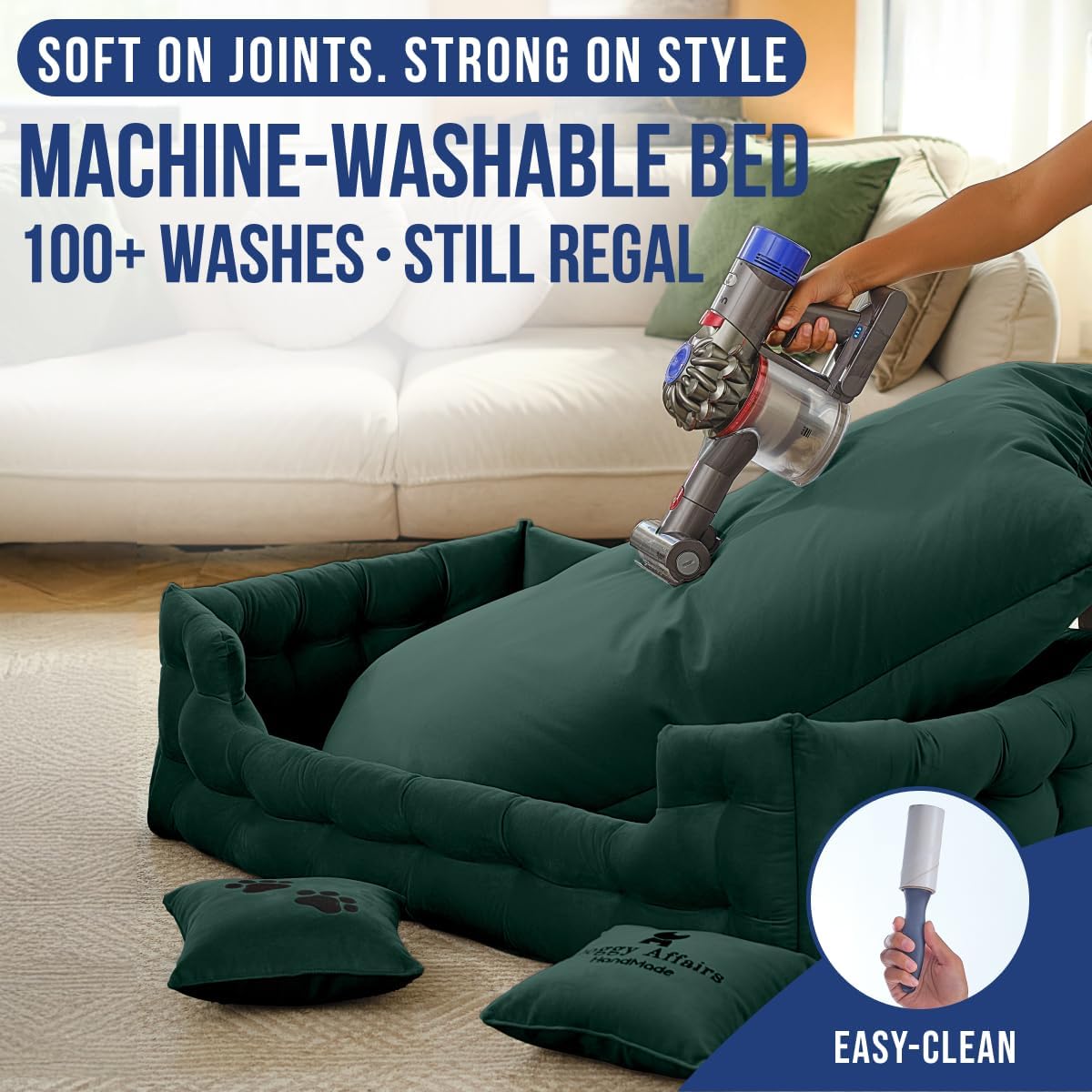 Luxury Dog Bed Chesterfield – Handcrafted Velvet Throne for Dogs | Joint Support, Calming & Temp-Regulating Comfort | Durable 5+ Years, Anti-Claw, Washable 100+ Times – XL, Green