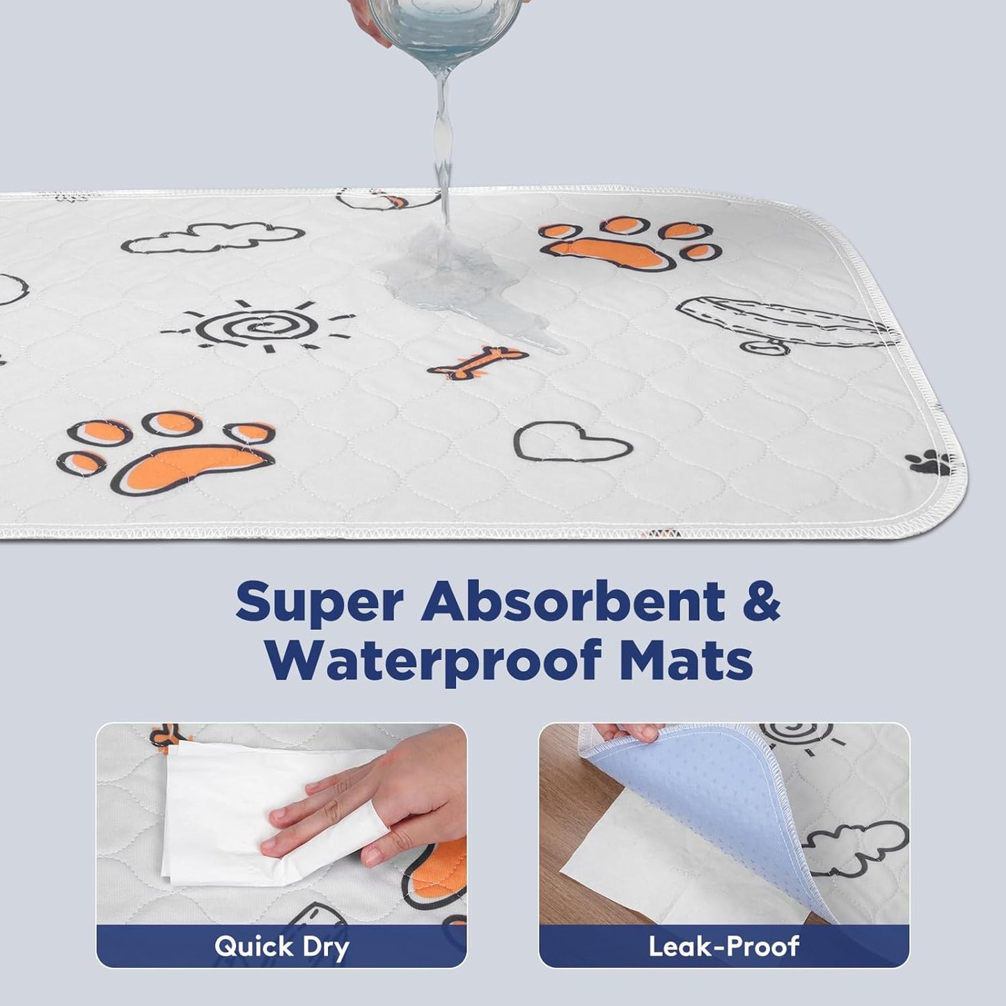 Washable Pee Pads for Dogs, Extra Large 72"x72" Super Absorbent Reusable Training Dog Pads, 100% Waterproof Non-Slip Dog Mat for Training, Whelping, Housebreaking, Incontinence, for Playpen, Crate