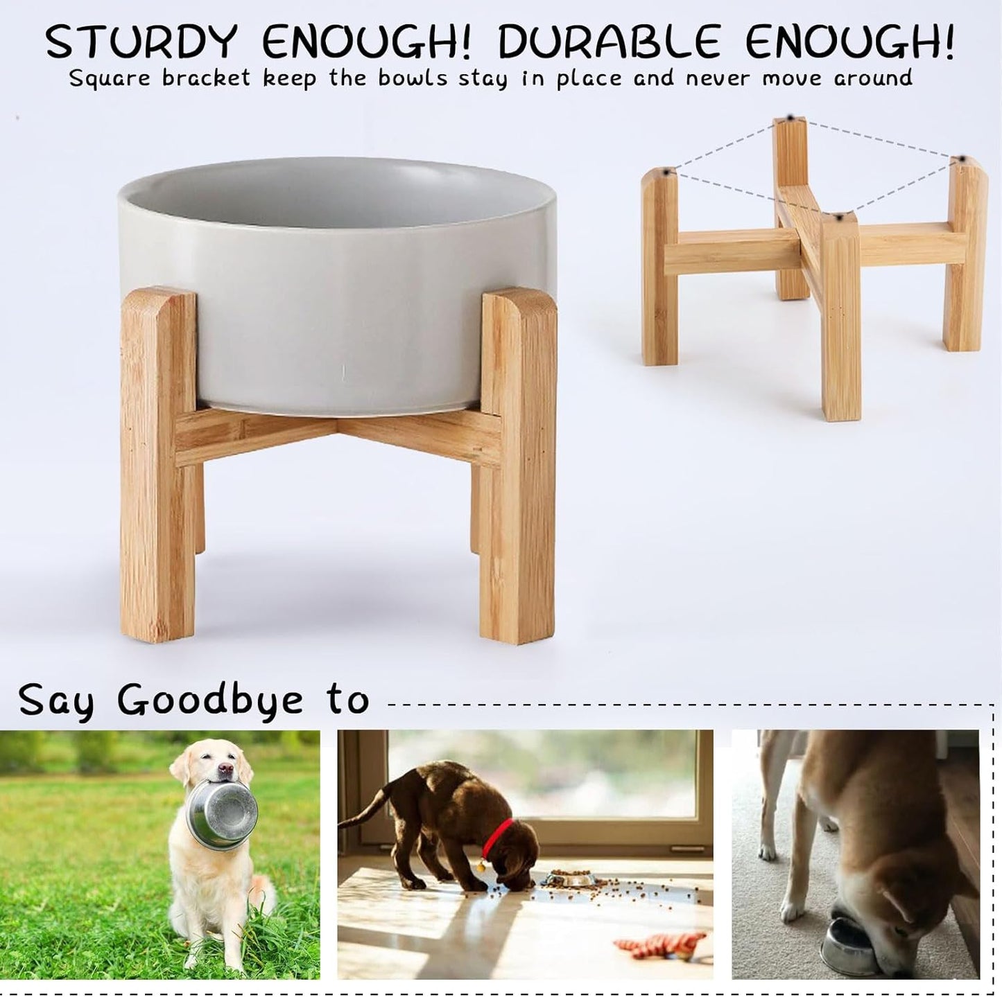 Petygooing 28 OZ Grey Elevated/Raised Ceramic Dog Bowl for Small and Medium Breeds, Dog Food Water Dish with Stand,Pet Feeding Bowl with Anti Slip Rubber for Cats Small and Medium Dogs (3.6 Cups)