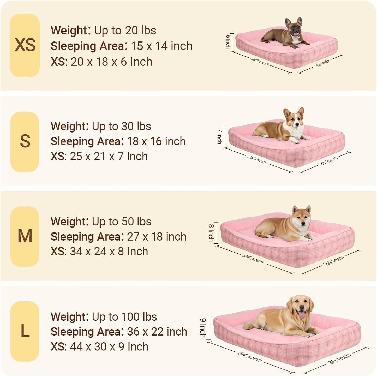 MIHIKK Rectangle Dog Beds for Large Dogs & Cats, Orthopedic Sleeping Pet Bed for Couch with Durable Puppy Cuddler and Anti-Slip Bottom Machine Washable 34 * 24 Inch (Pink)
