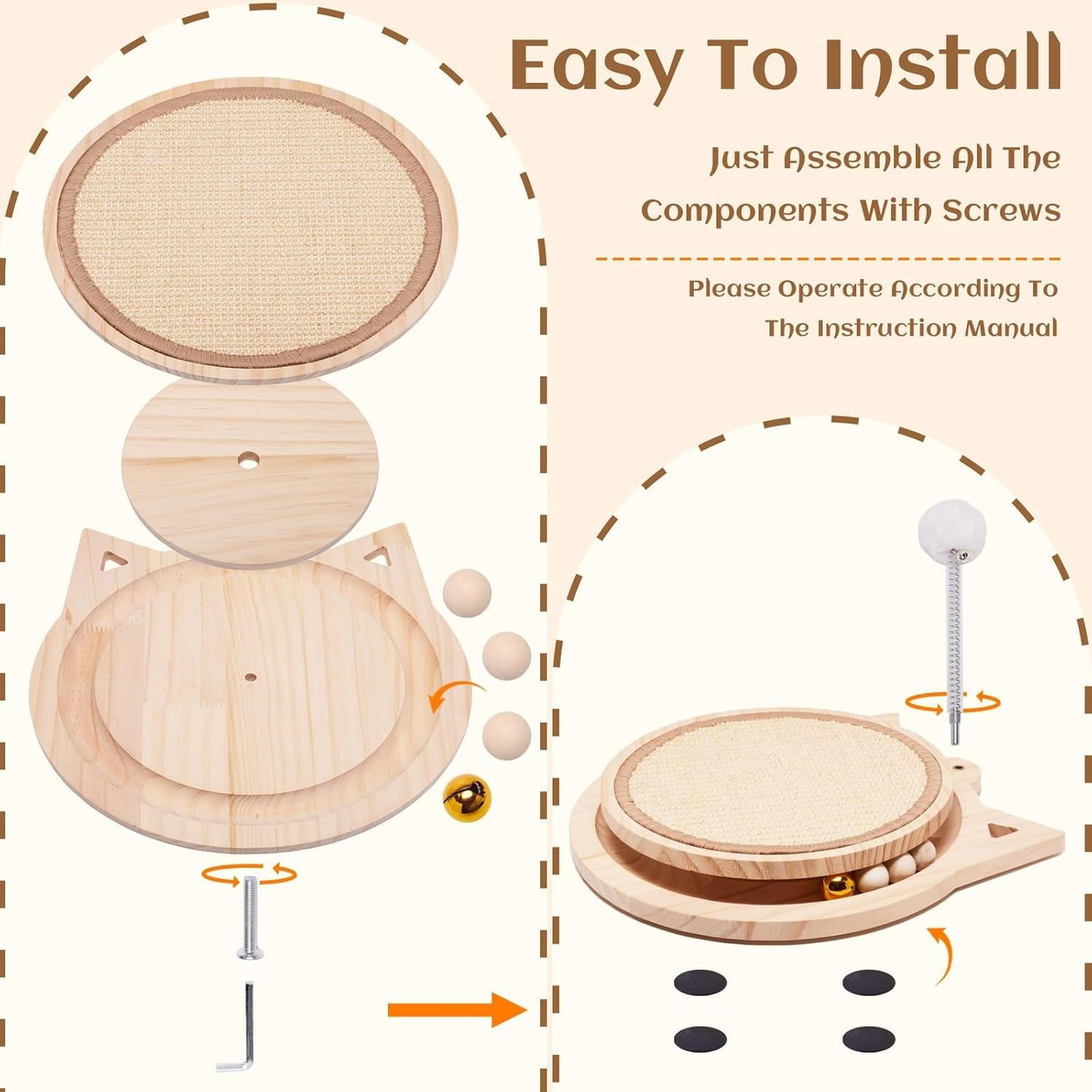 Natural Sisal Cat Scratcher, Round Cat Toys for Indoor Cats Interactive Toys with Ball Track Spring Ball, Kitten Toys for Chasing Hunting Mental Physical Exercise Puzzle