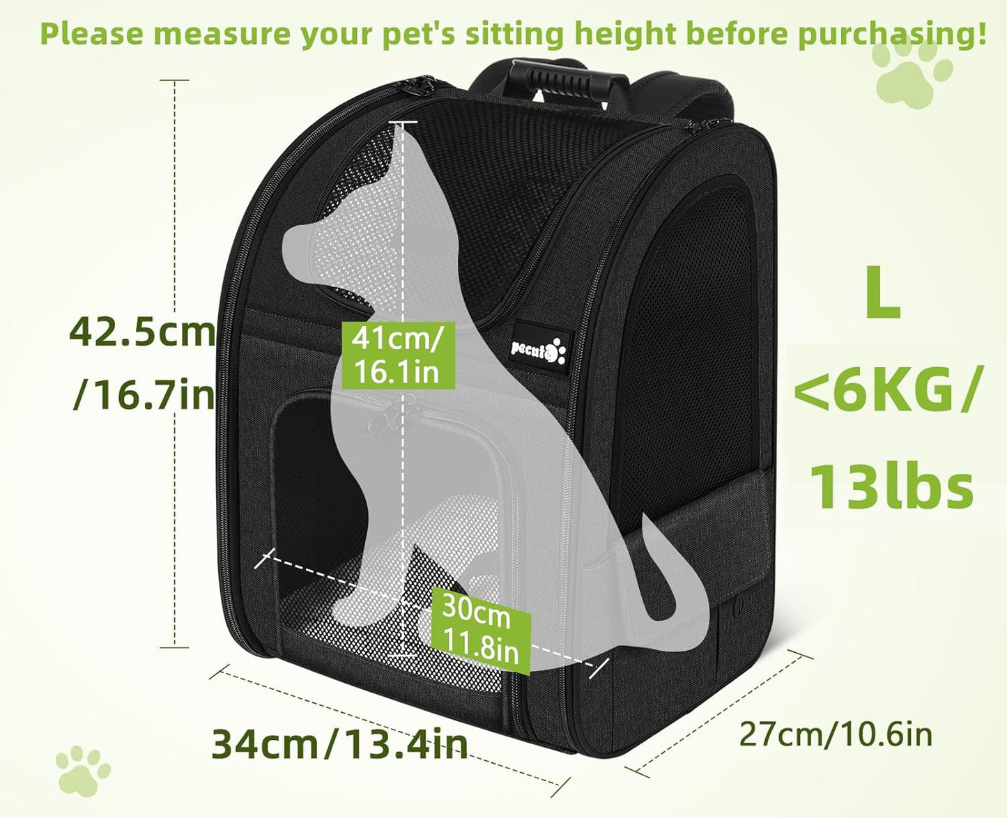Pecute Cat Carrier Backpacks, Expandable Cat Backpack with Breathable Mesh, Pet Carrier Backpack for Cats Small Dogs Puppies Up to 18 Lbs, Dog Carrier Backpack Great for Travel Hiking Camping Outdoor