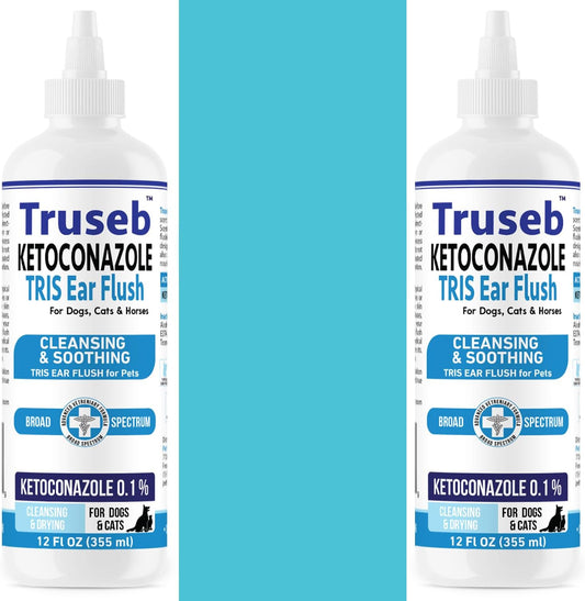 Truseb | Dog Ear Flush Ketoconazole Dog Ear Wash, Cats and Horses, KETOCONAZOL 0.1% Tris Ear Flush for Dogs (12 oz) Made in U.S.A (Ketoconazole Ear Flush, 24 oz)