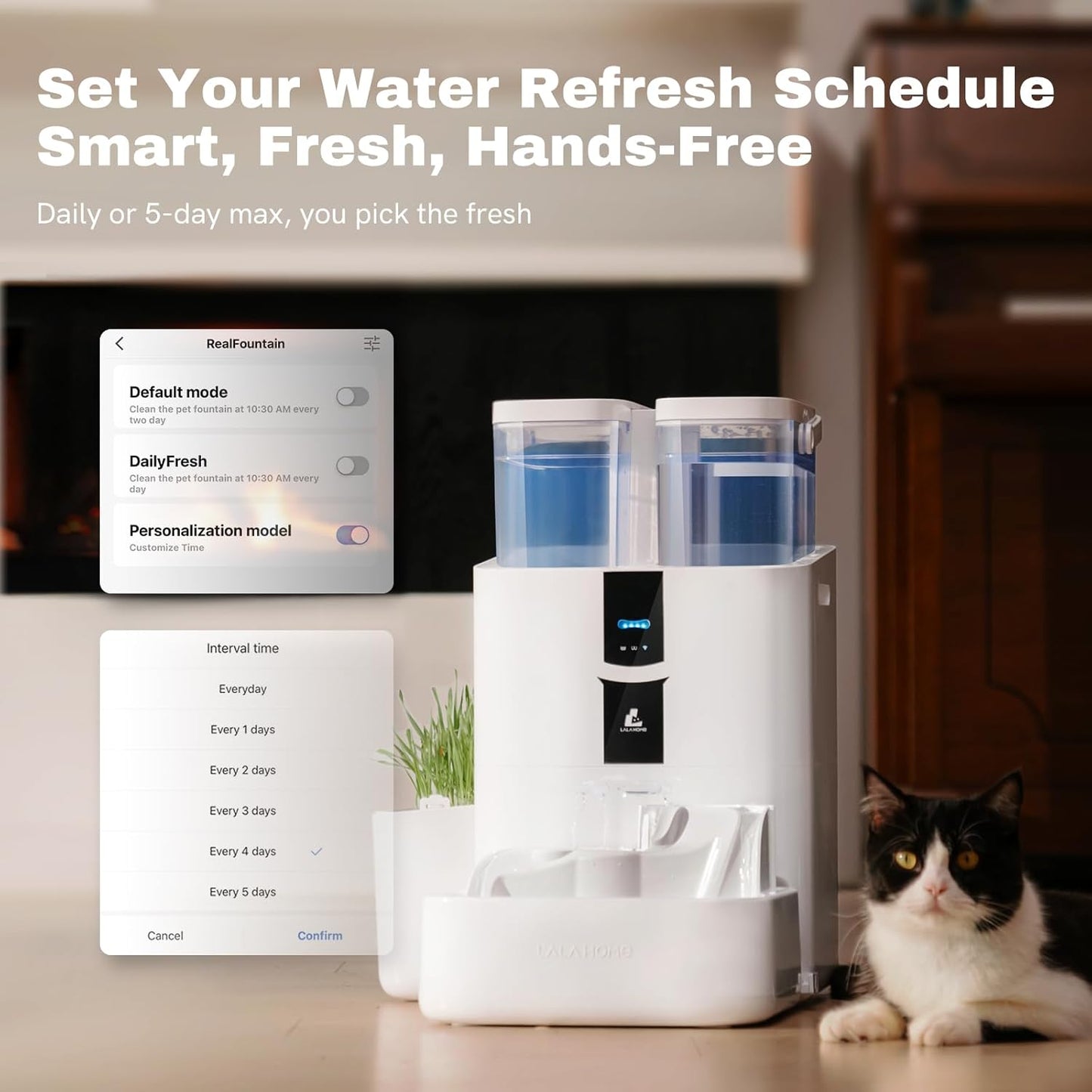 DailyFresh Cat Water Fountain 10L/338 oz Self Refilling, Pet Drinking Fountains for Dogs Indoor, Smart APP 5G WiFi Automatic Water Dispenser Oxygen-Rich, Wastewater Separation, BPA-Free