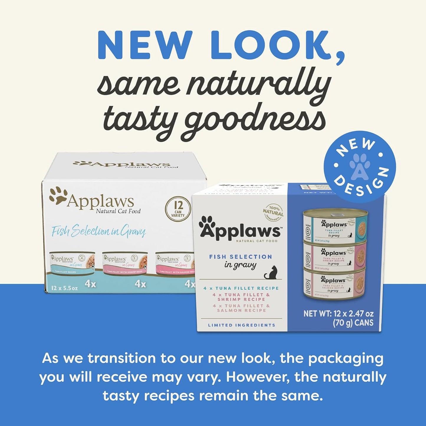 Applaws Natural Wet Cat Food in Gravy, Limited Ingredient Canned Wet Cat Food, Variety Pack, Made with Natural Ingredients, Fish Selection Variety Pack in Gravy (12 x 2.47oz Cans)