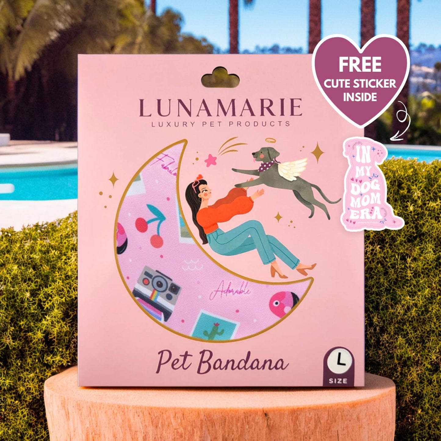 LunaMarie - Luxury Pet Birthday Bandanas -Premium & Silky Poly Fabric | 100% Handmade | Custom Shape Dual Layered (Summer Vibes, Large)