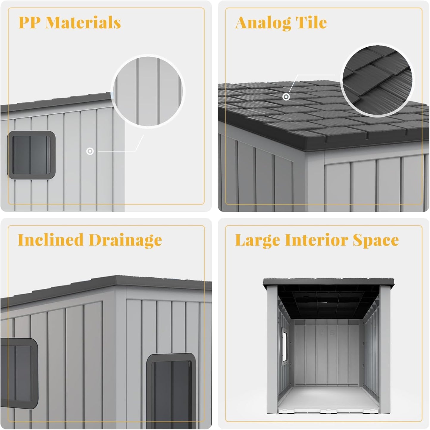 DRATO Dog House Indoor and Outdoor with Weatherproof Roof Removable Floors for Small to Middle Sized Dogs Easy to Assemble (Gray, 24.65 * 21.5 * 22.21)