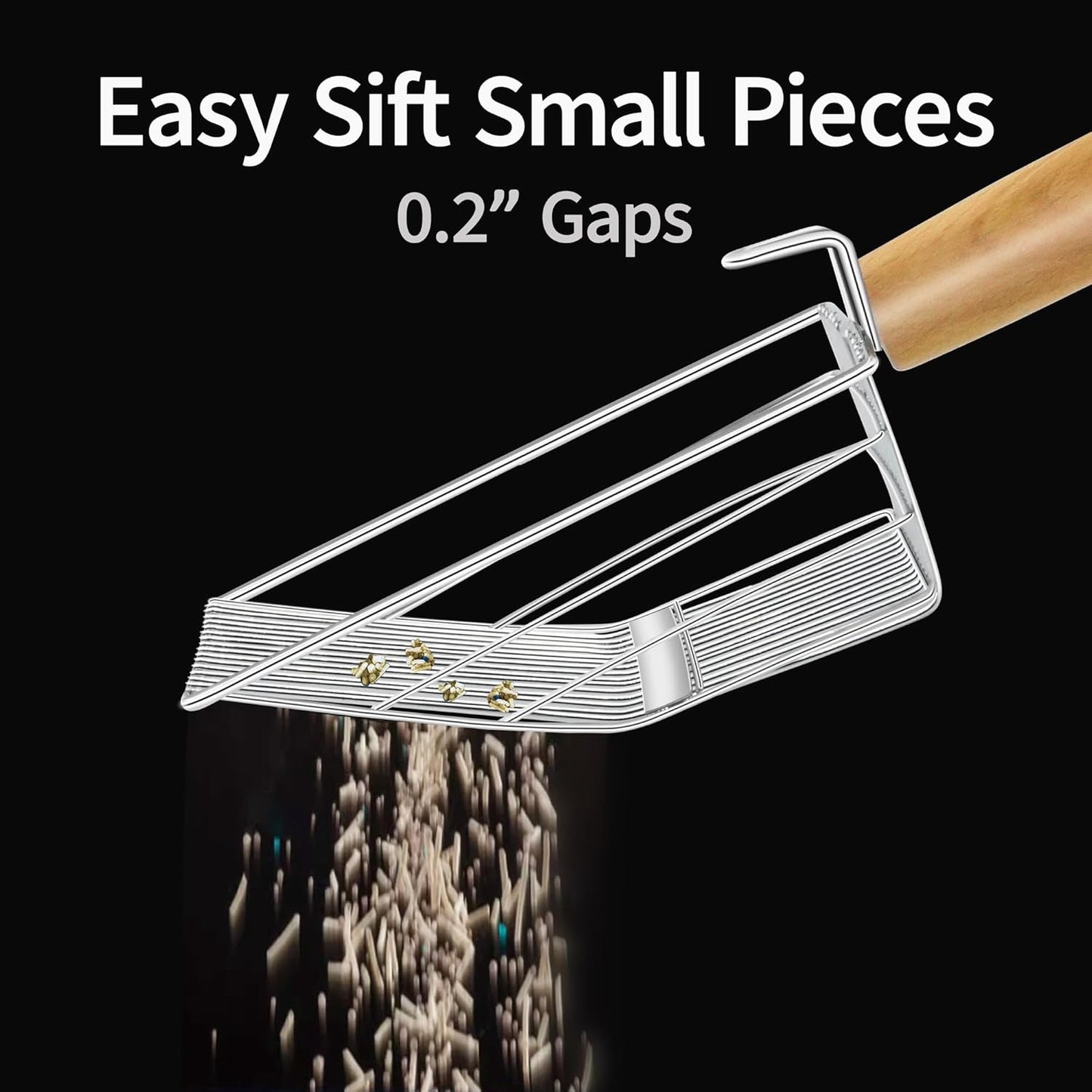 UFECODO Fast Sifting Cat Litter Scoop with Holder Stand, 2 Widths of Slots Stainless Steel Poop Scooper with Ergonomic Wood Handle, Heavy Duty and Easy Clean