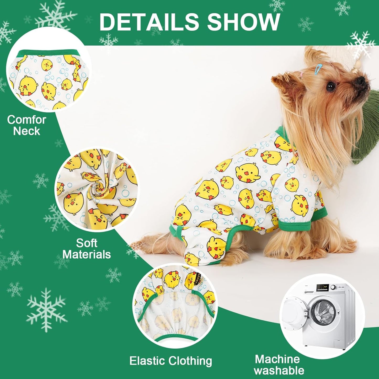 Dog Pajamas Small Sized Dogs Stretchable Summer Dog Clothes Pjs 4 Legs Girl Boy Cute Soft Puppy Outfits Doggie Cat Jammies Jumpsuit Sleeper for Pet, Duckling, Small