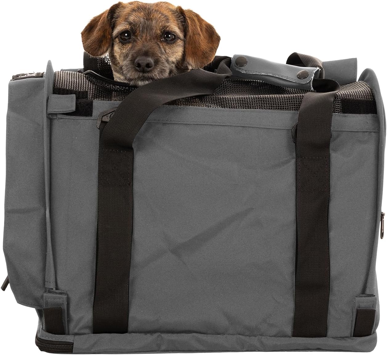 SturdiBag Pro 2.0 Pet Travel Carrier with Flexible Height for Cats and Dogs | Soft Sided Pet Carrier Bag with Safety Clips and Seatbelt Straps for Airplane or Car Travel | Medium, Smoke