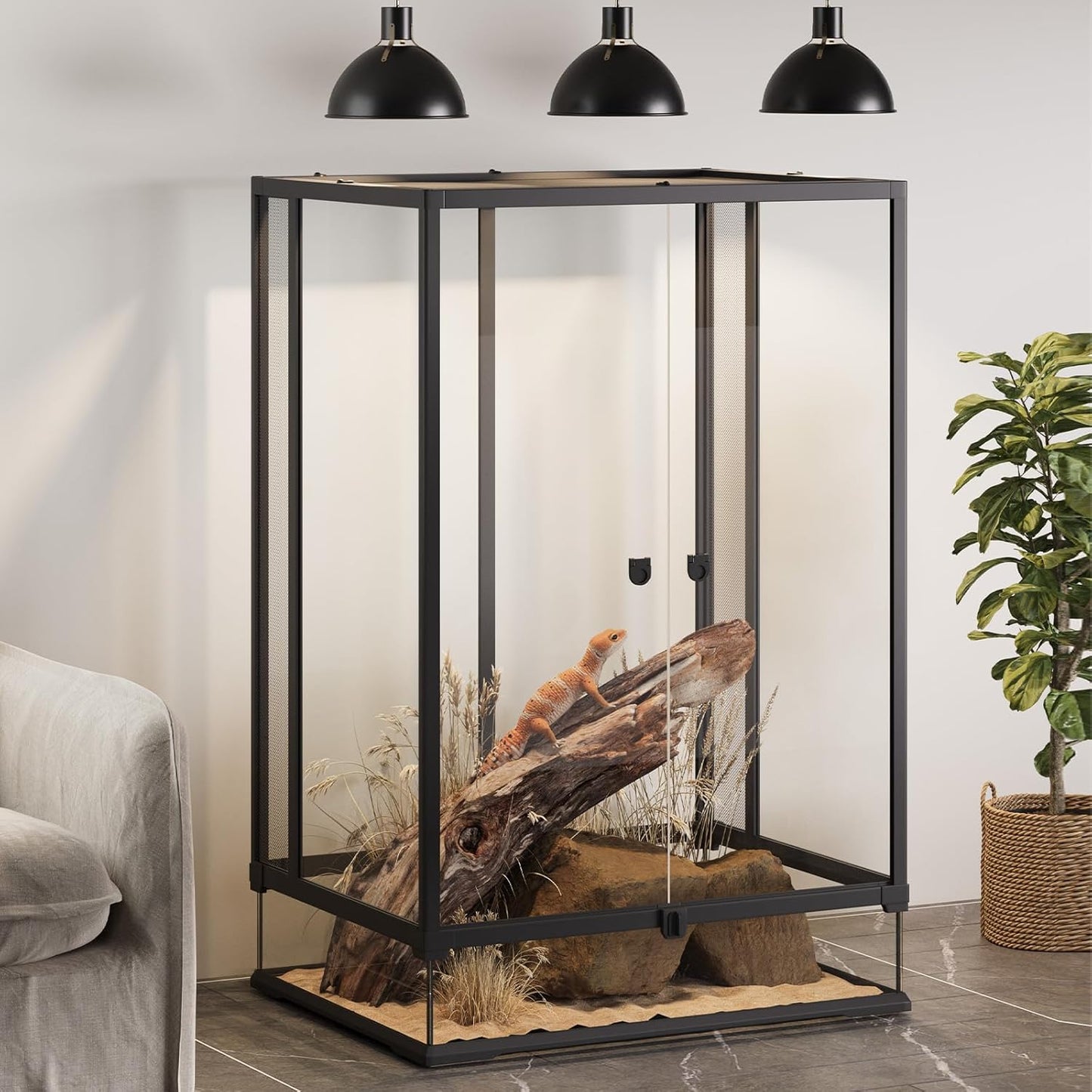 Erinnyees 67 Gallon Reptile Terrarium with Top Screen Ventilation, Snake Habitat with Heating Pad Space, Front Opening Reptile Vivarium with Sliding Cable Outlet for Leopard Geckos, Snakes, Turtles