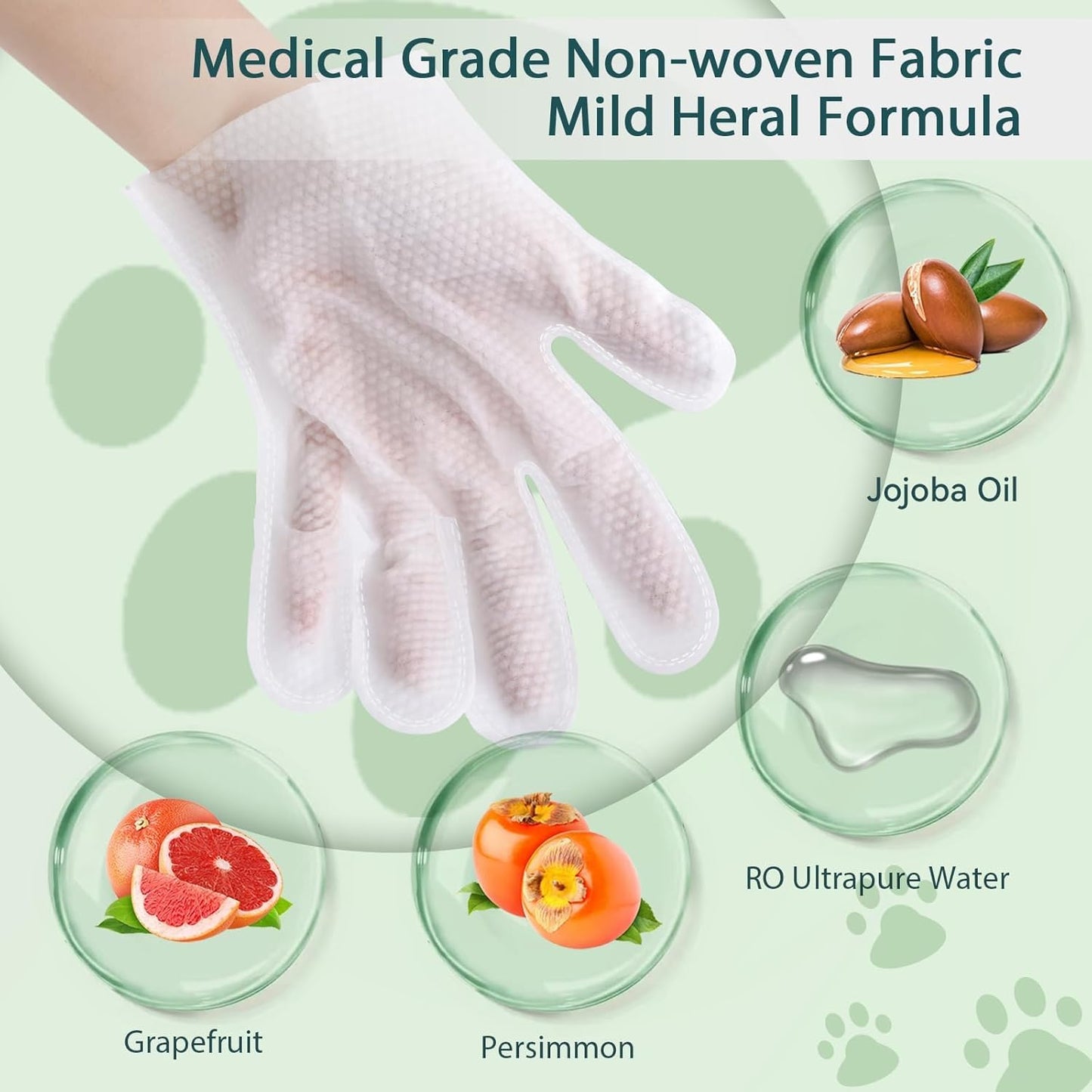 WLP 72 PCS Pet Cleaning and Deodorizing Glove Wipes for Dogs & Cats Hypoallergenic Pet Cleaning and Hydrating Glove Bath Wipes Enriched with Aloe & Jojoba Oil Individually Wrapped