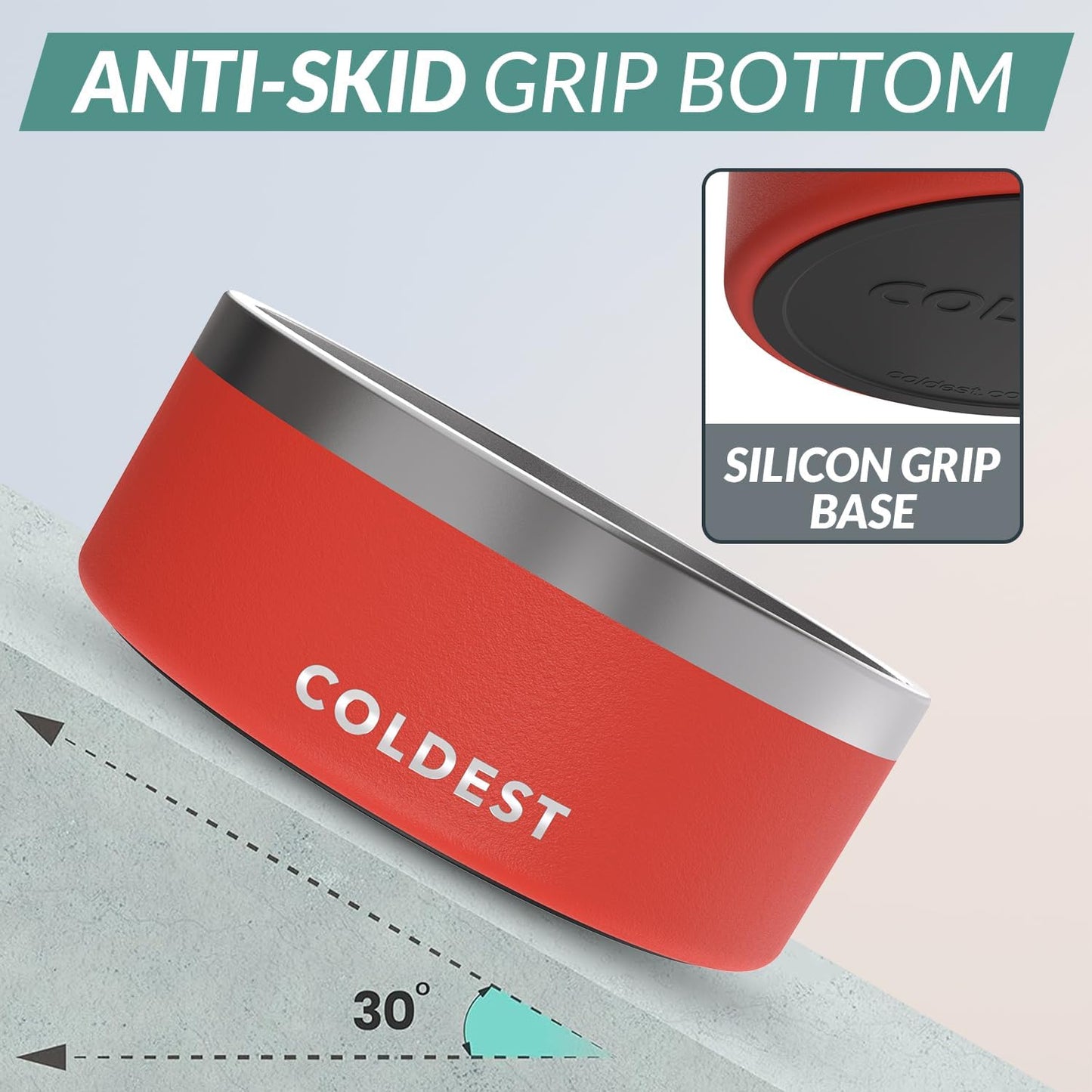 Coldest Dog Bowl - Anti Rust Metal, Non Slip, 3 Layers Insulated Stainless Steel Dog Bowls - Spill Proof & Heavy Duty - Water Bowl for Dogs, Cats & Pets, Dish Washer Safe (100 oz, Crimson Red)