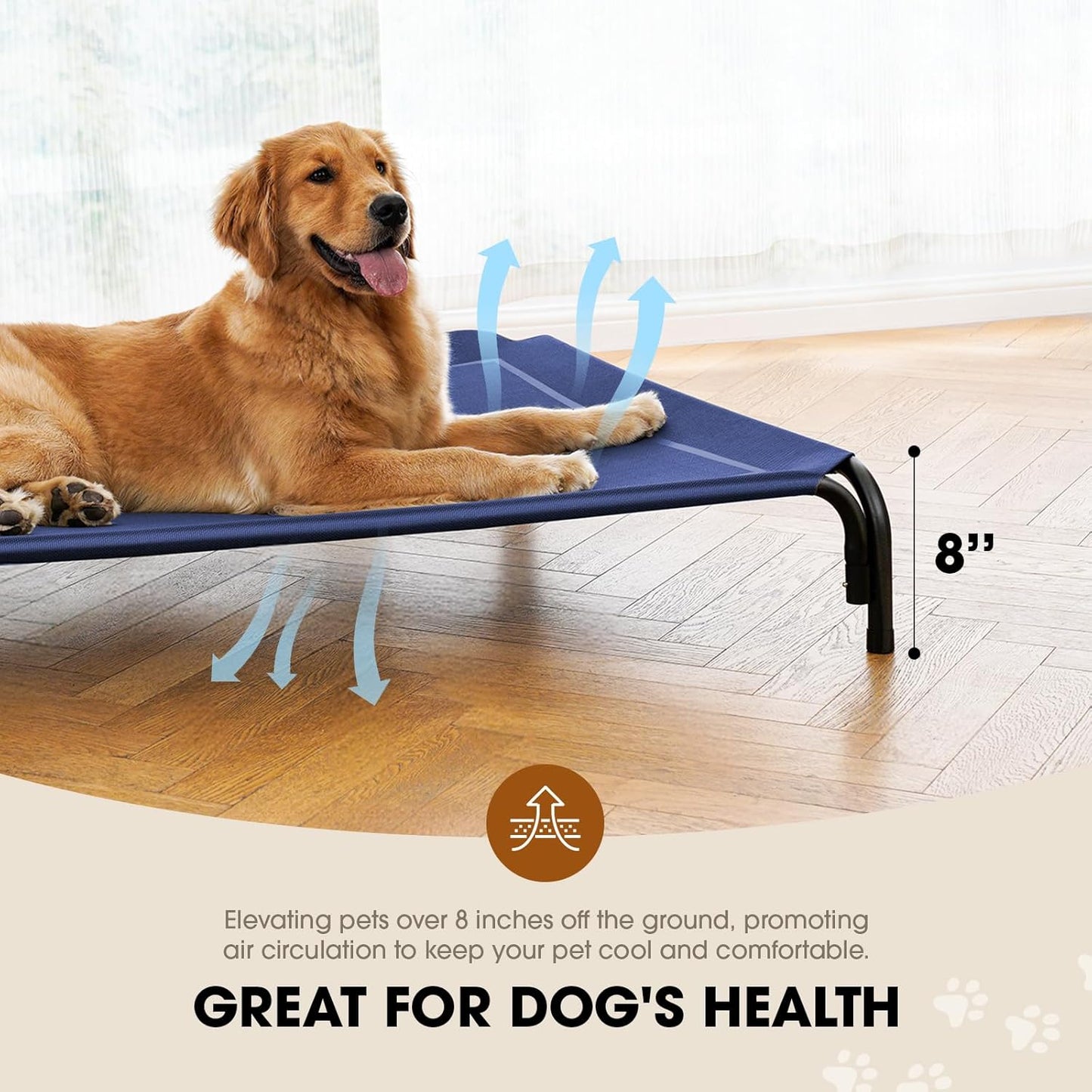Elevated Dog Bed, Raised Outdoor Dog Bed for Large Sized Dogs, Portable Cooling Pet Cot with Breathable & Washable Mesh, Indoor & Outdoor Pet Hammock with Skid-Resistant Feet.