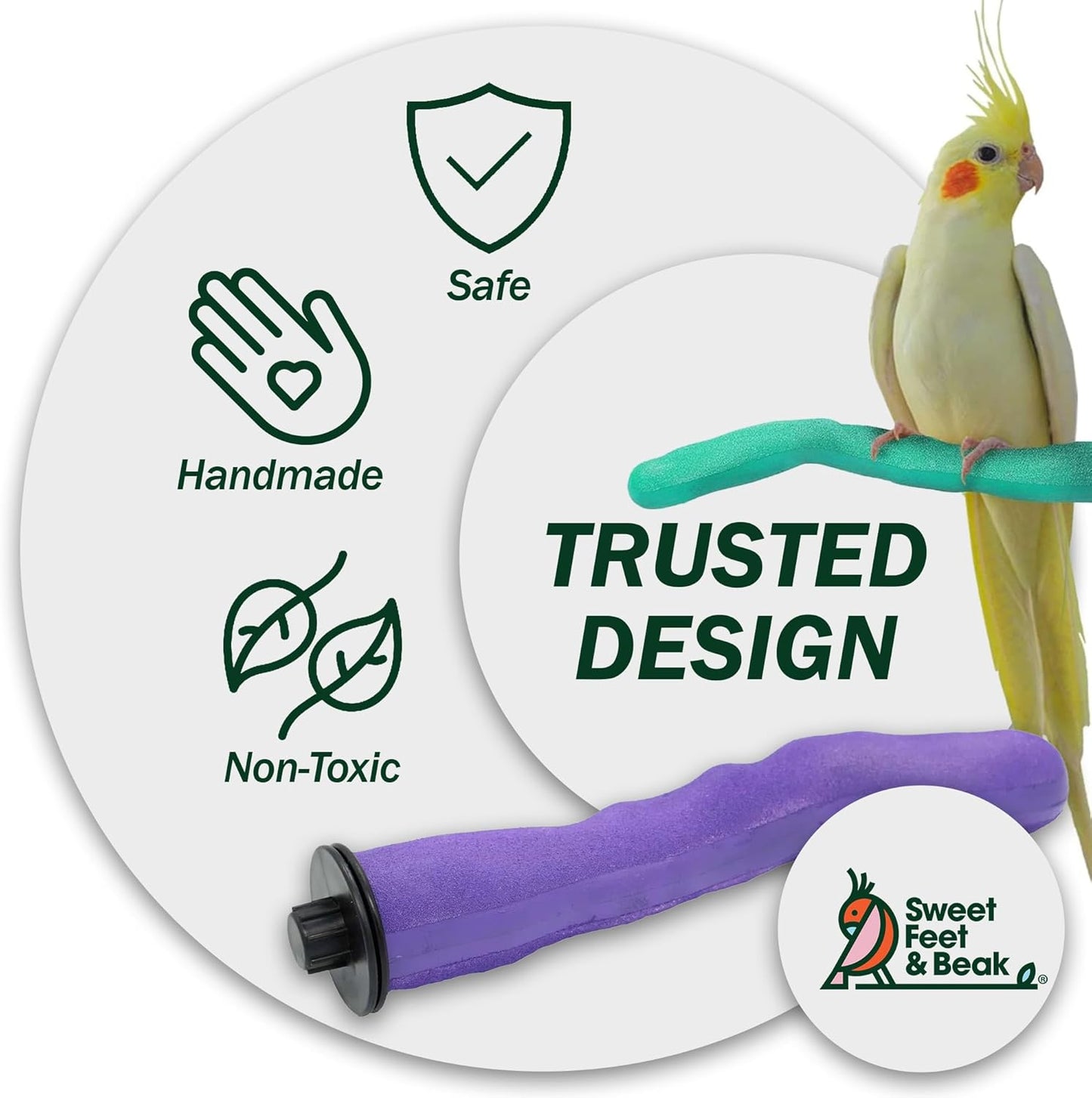 Sweet Feet & Beak Safety Pumice Bird Perch, Large 1-1/2" X 12", Purple - Lightweight Grinding Bird Perches for Cage - Bird Nail Trimming Perch for Healthy Beak & Feet - Multi-Size & Color Parrot Stand