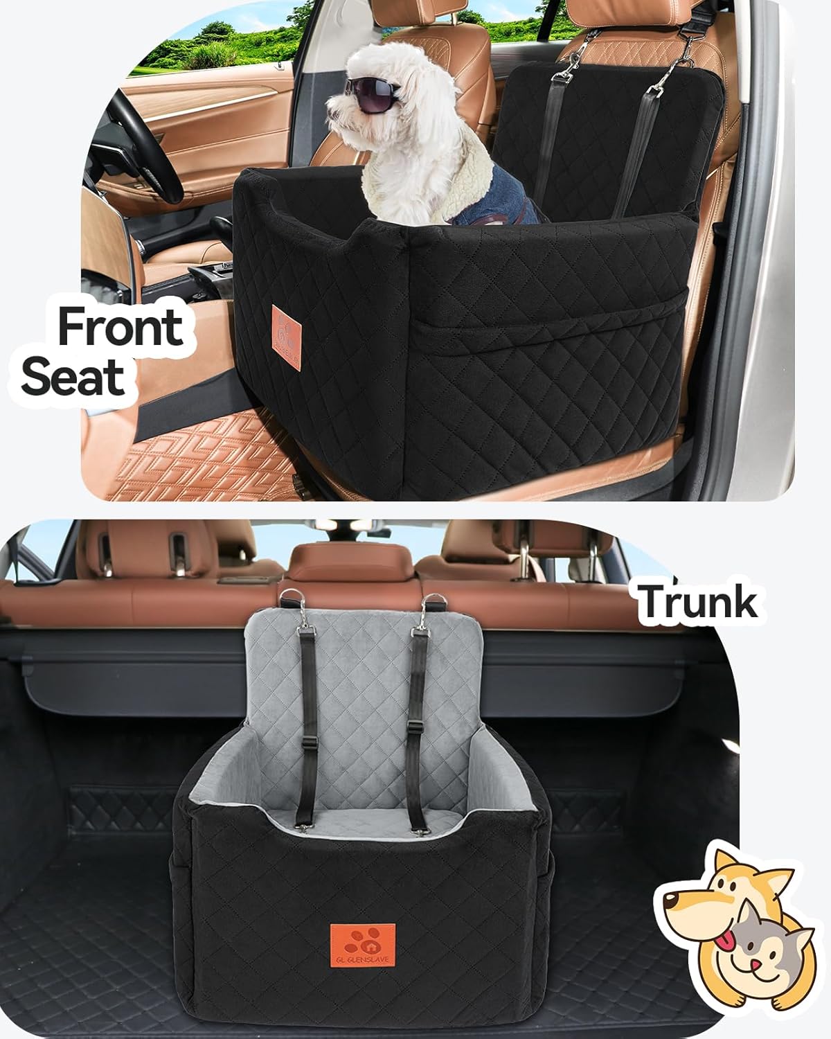 Dog Car Seat for Small/Medium Dogs Under 35lbs,Memory Foam Dog Booster Seats,Detachable and Washable Traval Pet Car Seat,Dogs Bed with 2 Safety Belts(Balck)