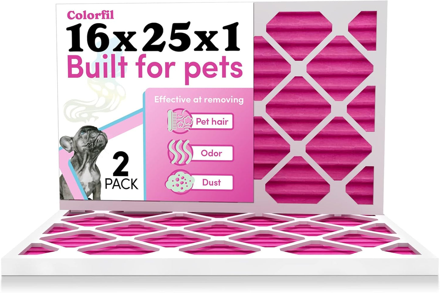 Colorfil 16x25x1 Air Filter (2-Pack) | Made in the USA | Color Changing | Remove Cat and Dog Odor | MERV 8 for Pet Hair Dander and Dust | 15.5"x24.5"x0.75" Exact Size