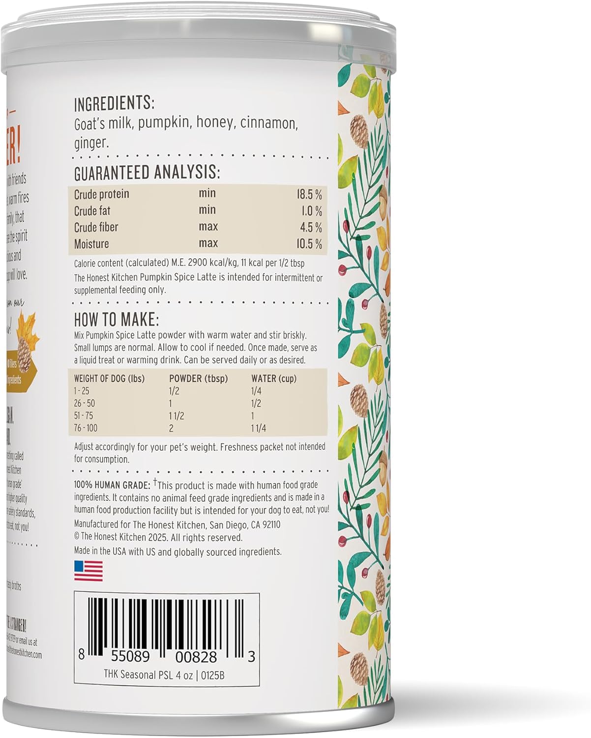 The Honest Kitchen Pumpkin Spice Latte, 4oz Canister