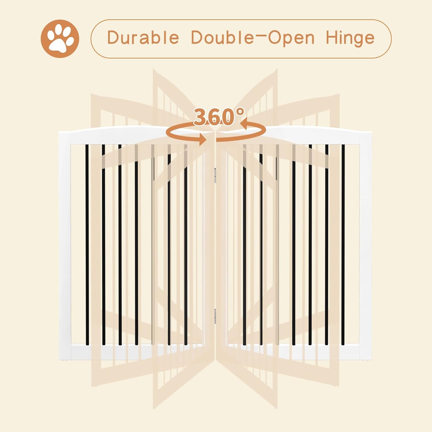 Freestanding Pet Gate - Foldable Wooden Dog Gate, 80 Inch Wide, 4 Panels, White