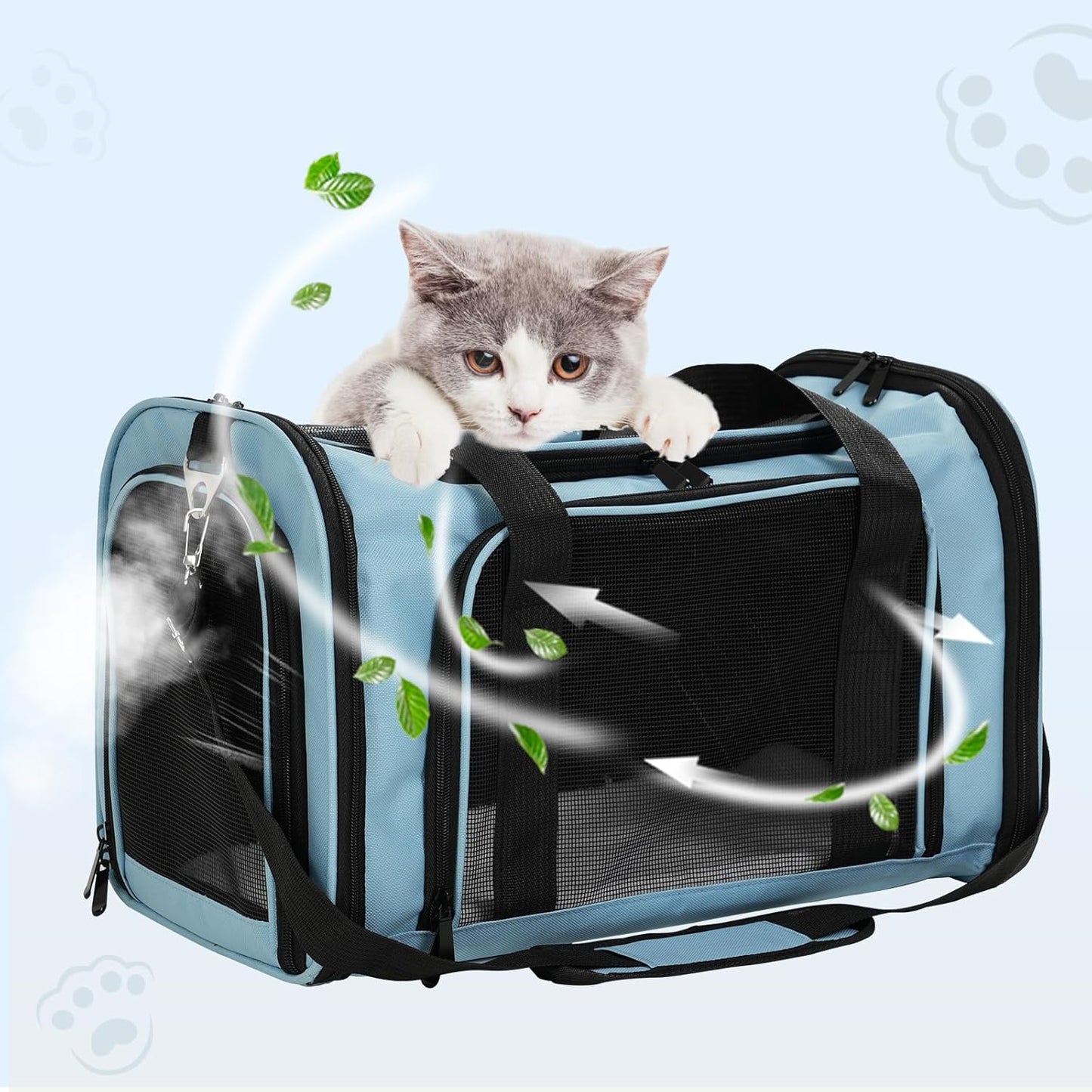Roaringkitty Travel in Style: Portable Pet Carrier for Small Pets up to 15 Lbs- Airline Approved, Collapsible & Comfortable cat/Puppy Soft Sided Bag (Blue)