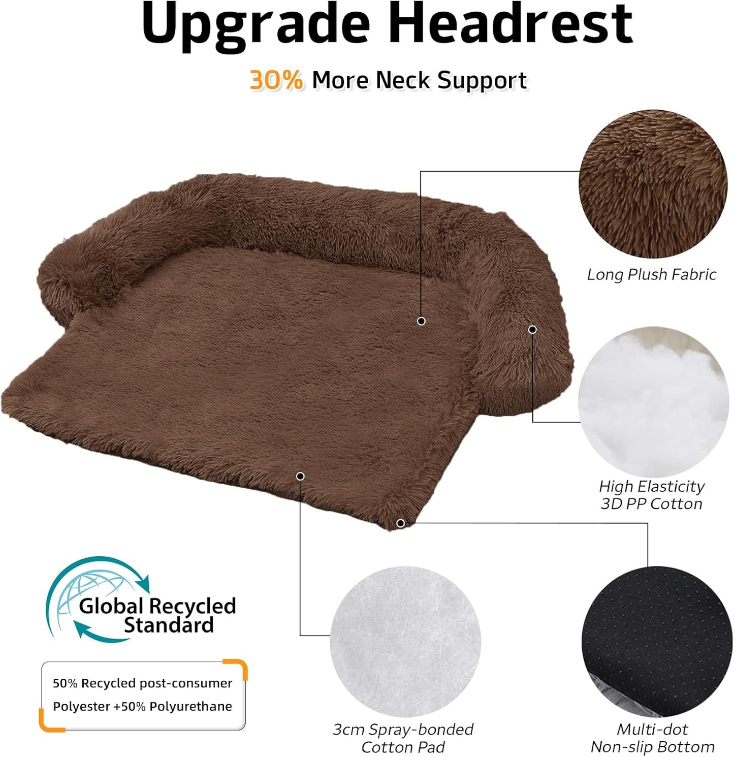 GGIB Calming Dog Bed Fluffy Plush Dog Mat for Furniture Protector with Removable Washable Cover for Large Medium Small Dogs and Cats (Extra Large (53x39.3x6), Coffee)