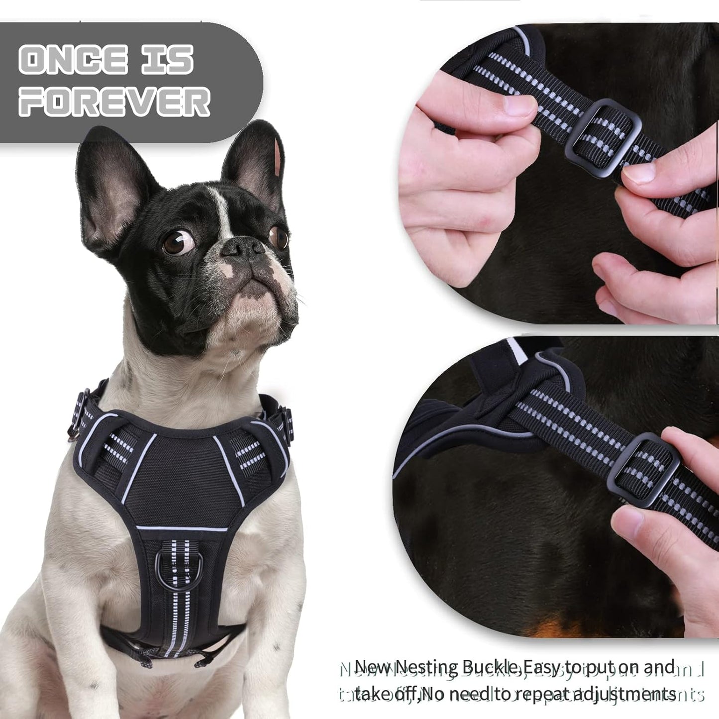 No Pull Dog Harness for Medium Dogs, Adjustable No Choke Pet Vest with Dog Leash Fit Smart Reflective Pet Walking Harness for Training Easy Control Soft Handle Black L