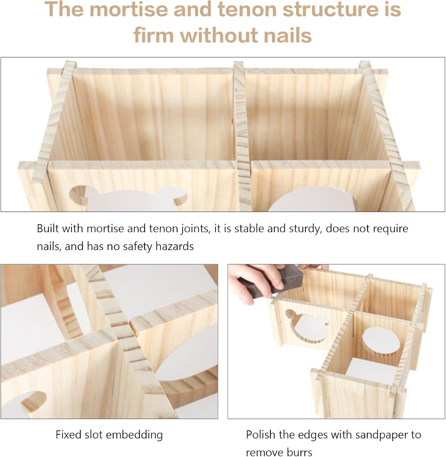 Wooden Hamster Platform and Dwarf Hamster House,Cute Syrian Hamster Tiny House Hideout,Large Balcony Lookout Holes,for Dwarf Gerbils and Mouse Mice Rat Other Small Animals(F)