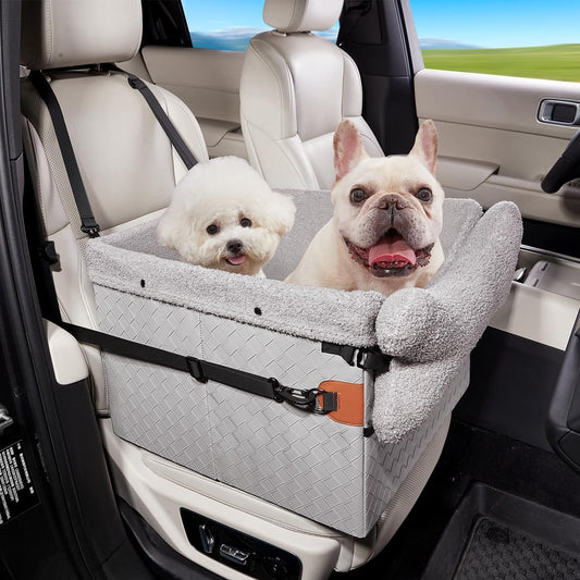 Dog Car Seats for Small Medium Dogs,PU Leather Car Seat Boosters,Foldable Puppy Cat Carseats (Grey, Medium Dog)