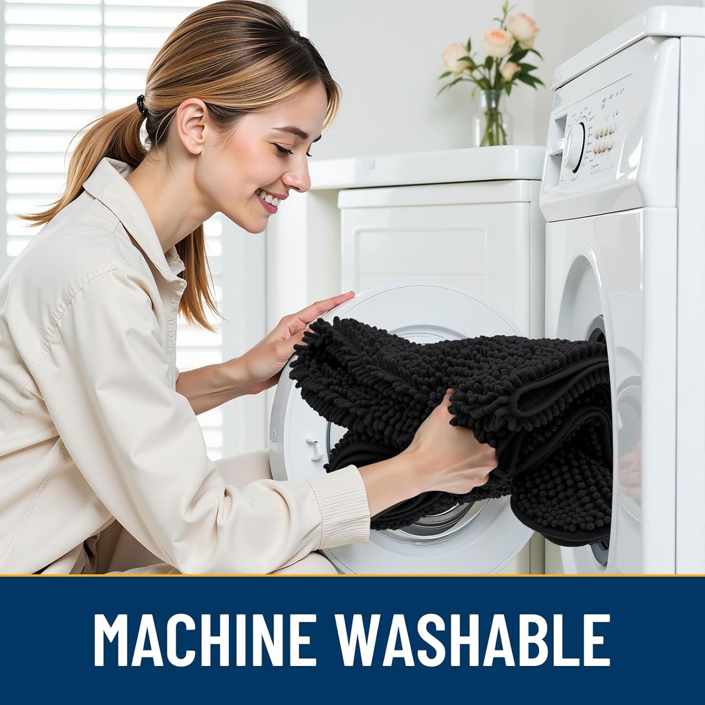 Smiry Dog Door Mat for Muddy Paws 30x20, Absorbs Moisture and Dirt Doormat, Non-Slip Washable Quick Dry Chenille Front Door Mat Indoor Entrance, Entryway Carpet for Inside Floor, Black