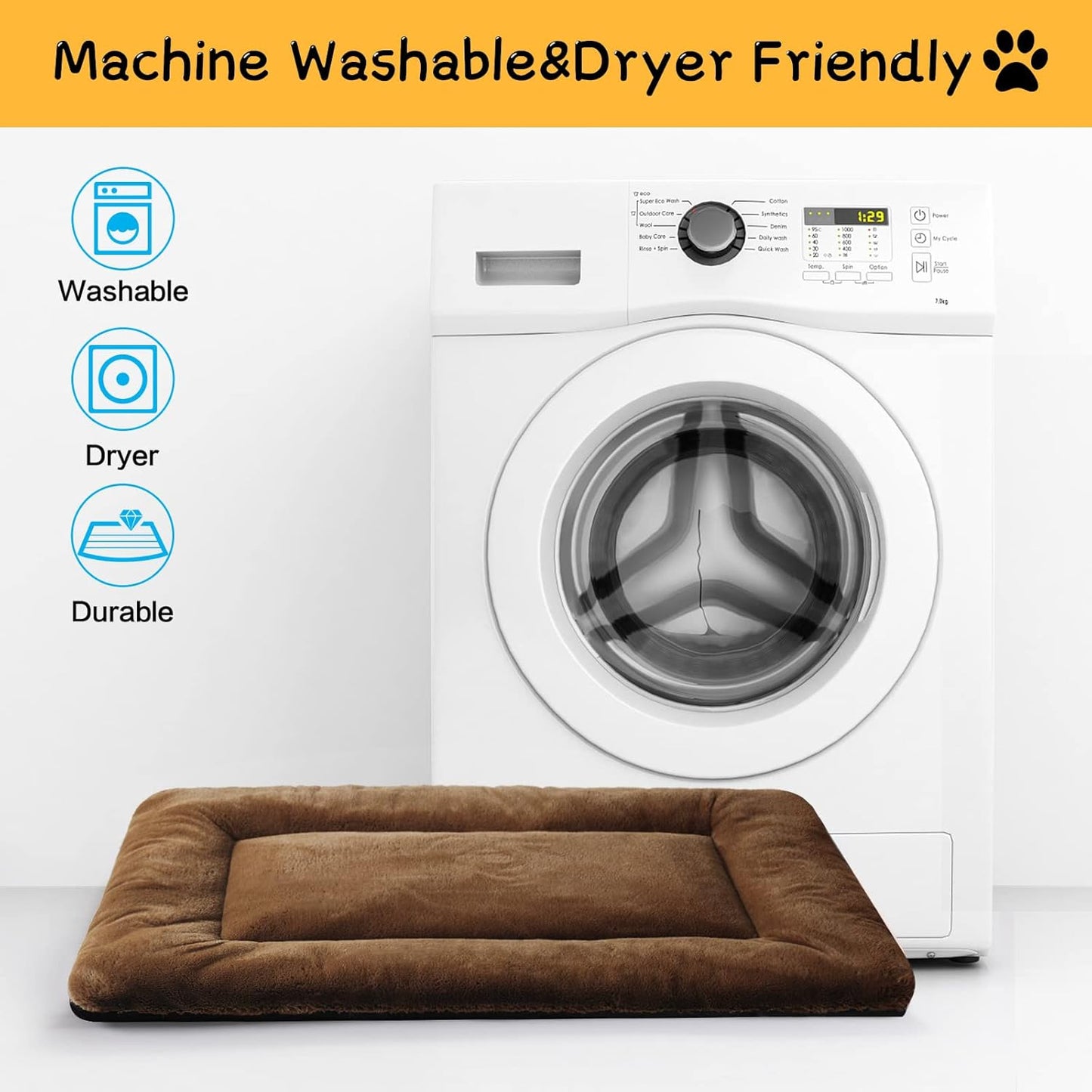 Ultra Soft Dog Bed & Kennel Pad for Large Dogs - Fit Metal Crates, Washable & Anti-Slip, Cozy Sleeping Mat - Brown, 42 inch