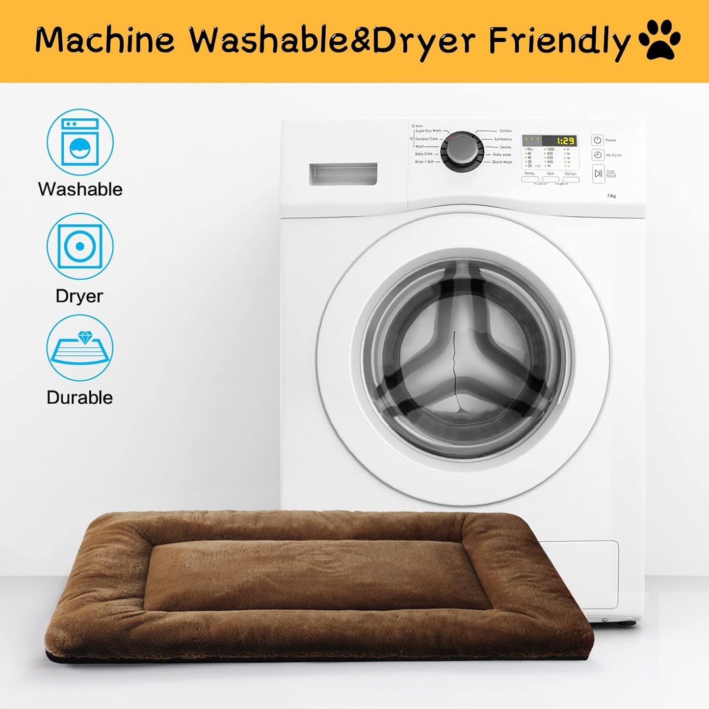 Dog Beds Crate Pad for Small Dogs Ultra Soft Dog Crate Bed Washable & Anti-Slip Kennel Pad for Dogs Cozy Sleeping Mat,Brown 24inch