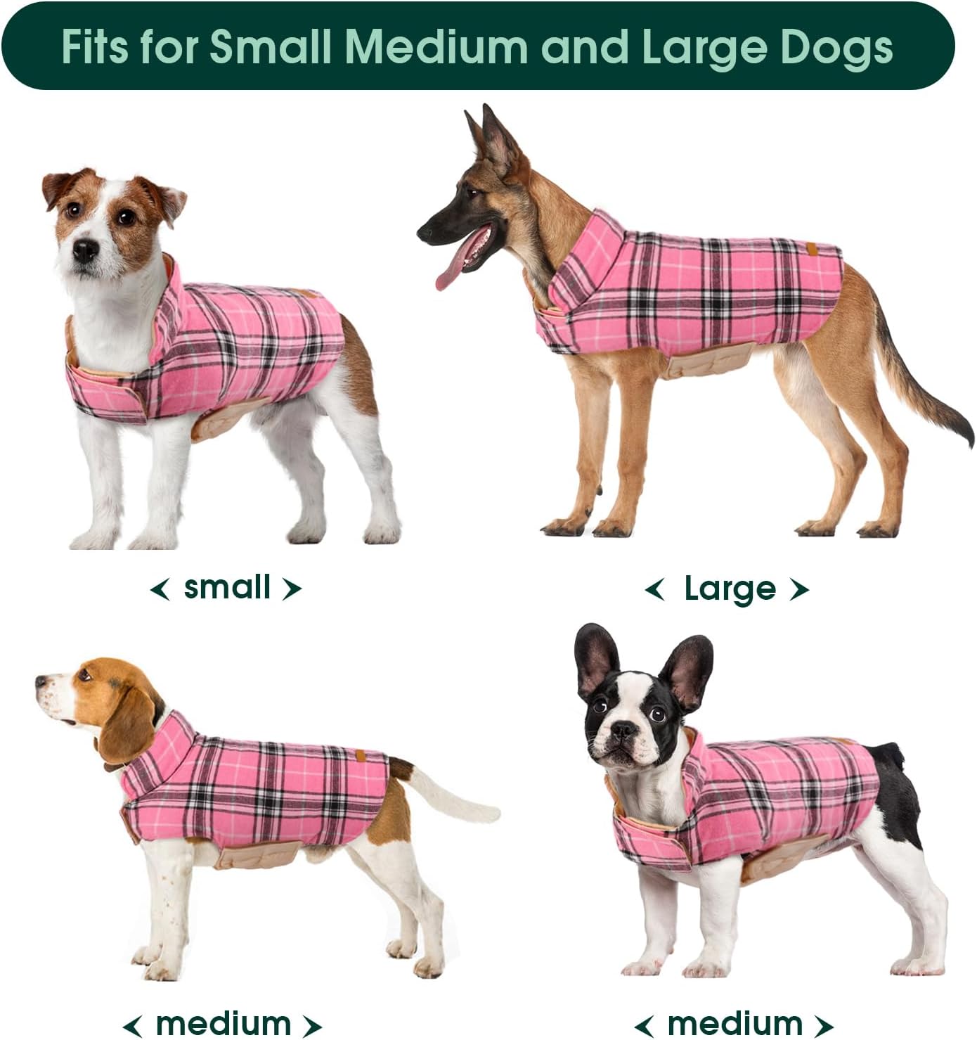 Kuoser Waterproof Dog Coat, Reversible Dog Jacket for Medium Dogs, Adjustable Durable Doggie Winter Coat Warm Puppy Cold Weather Apparel from Small to Large Breed, Pink M