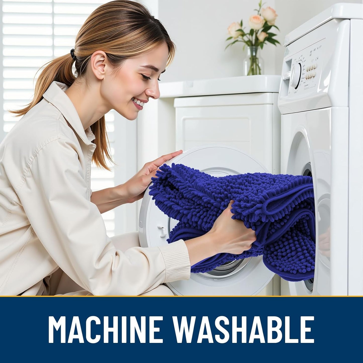 Smiry Dog Door Mat for Muddy Paws 47x24, Absorbs Moisture and Dirt Doormat, Non-Slip Washable Quick Dry Chenille Front Door Mat Indoor Entrance, Entryway Carpet for Inside Floor, Navy Blue