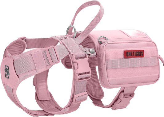 OneTigris Service Dog Vest Harness, Service Dog Cape Guardian Dog Backpack Harness with Pouches Dog Saddle Bag for Small Medium and Large Dogs (Pink, M)