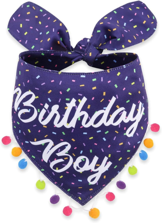 LunaMarie - Luxury Pet Birthday Bandanas -Premium & Silky Poly Fabric | 100% Handmade | Custom Shape Dual Layered (Birthday Boy, Medium)