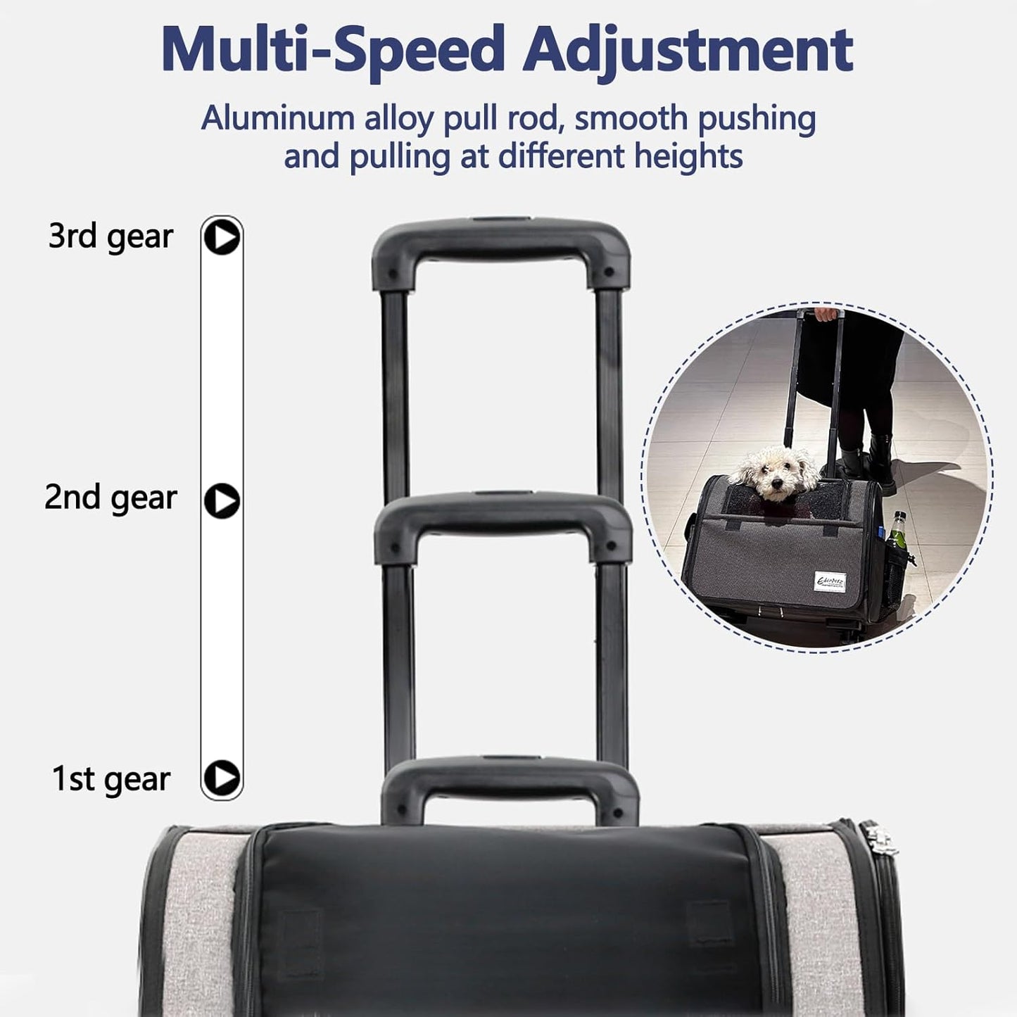 Dog Travel Bag with Removable Rolling Wheels, Airline Approved Pet Carrier, Foldable Cat Bag with Breathable Mesh, Pet Stroller(Grey)